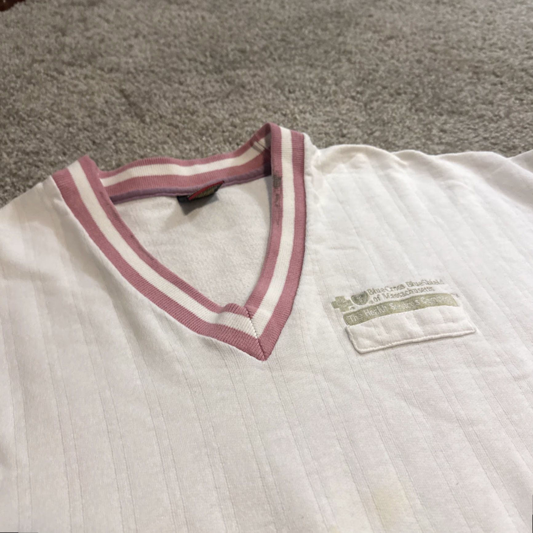 Vintage VTG 90s Cross Creek V-Neck Sweater White Pink Women Large USA Pullover Size L / US 10 / IT 46 - 3 Thumbnail