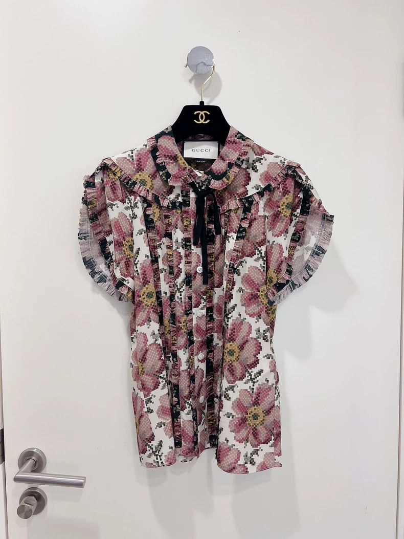 Gucci Gucci Doll collar retro printed shirt short-sleeved T-shirt Size XS / US 0-2 / IT 36-38 - 1 Thumbnail