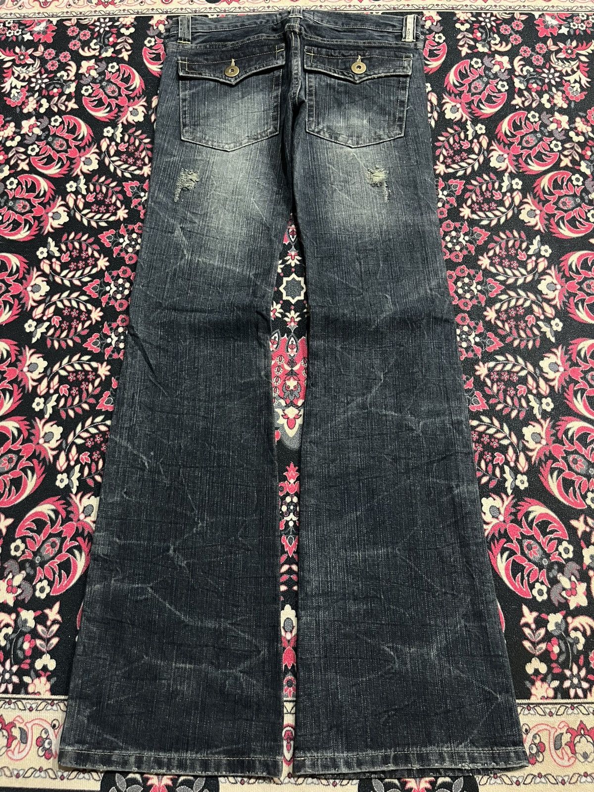 If Six Was Nine Japanese Brand Cook Cracked Washed Distressed Flare Jeans Size 30" / US 8 / IT 44 - 2 Thumbnail