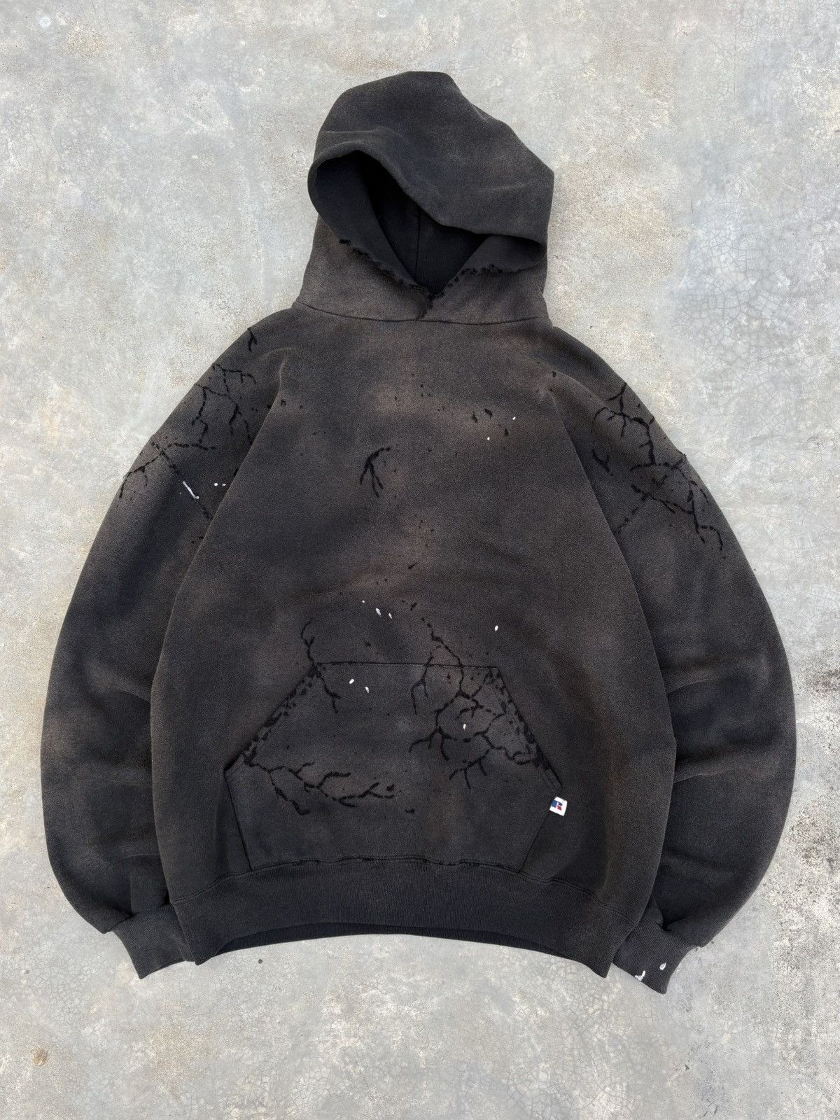Vintage 90s Thrashed & Faded Black RUSSELL Athletic Hoodie Size US XL / EU 56 / 4 - 9 Thumbnail