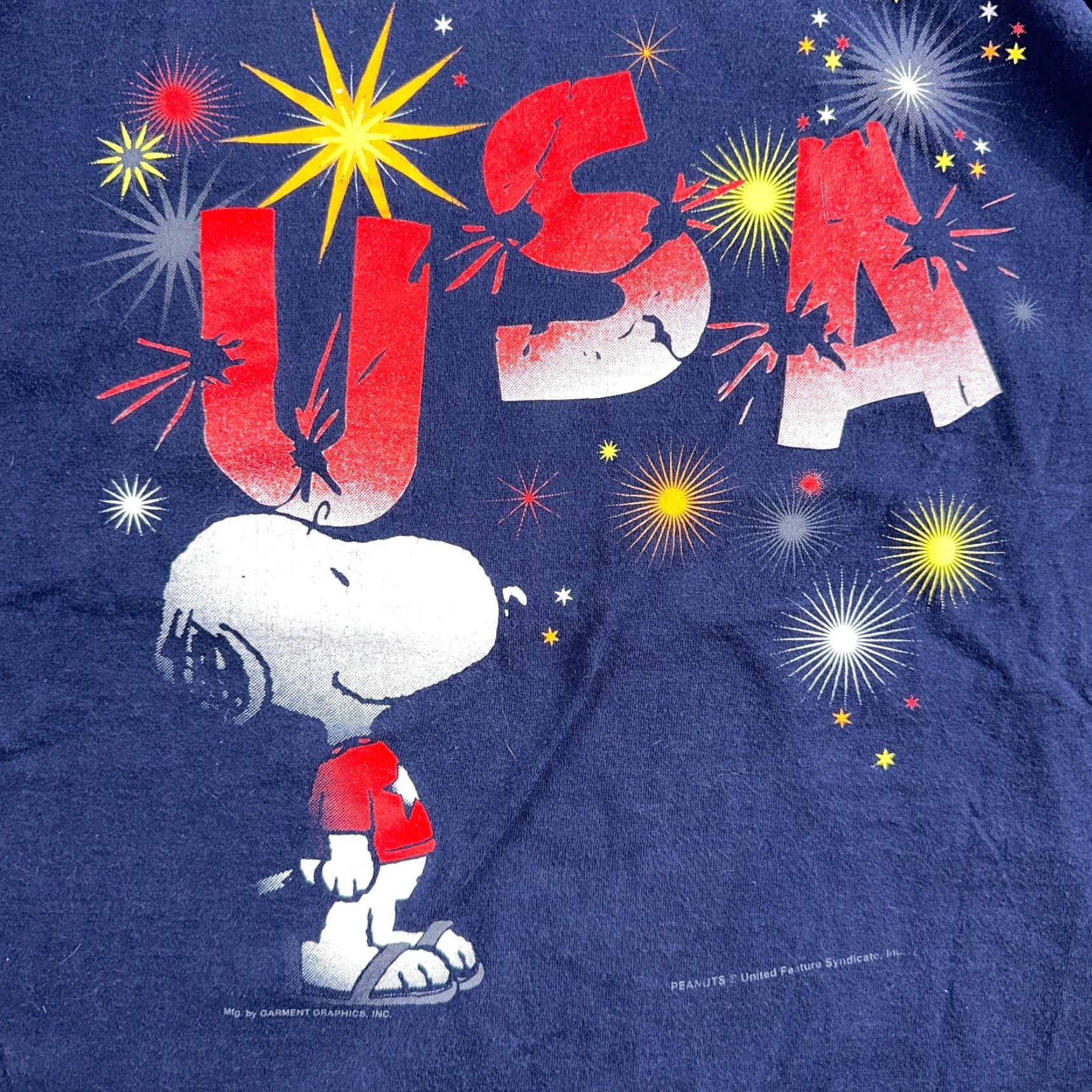 Fruit Of The Loom VINTAGE Snoopy 90s T-Shirt Navy XL Mens Fruit of the Loom Crew Neck Short Sleeve Graphic Print USA 4th of July Fireworks Dog Cute Size US XL / EU 56 / 4 - 2 Thumbnail