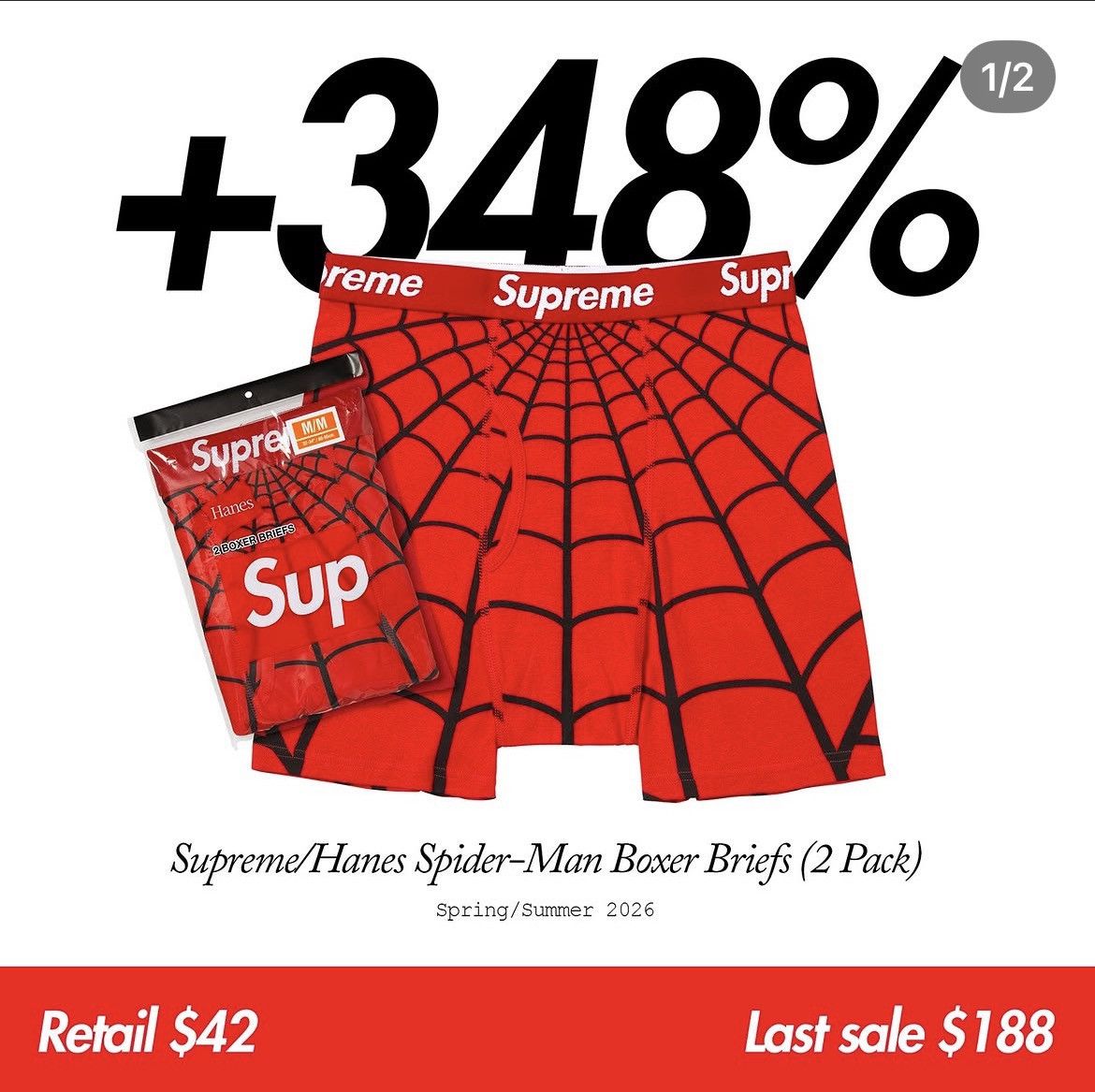 Supreme Supreme Spiderman Boxers Size ONE SIZE - 2 Thumbnail