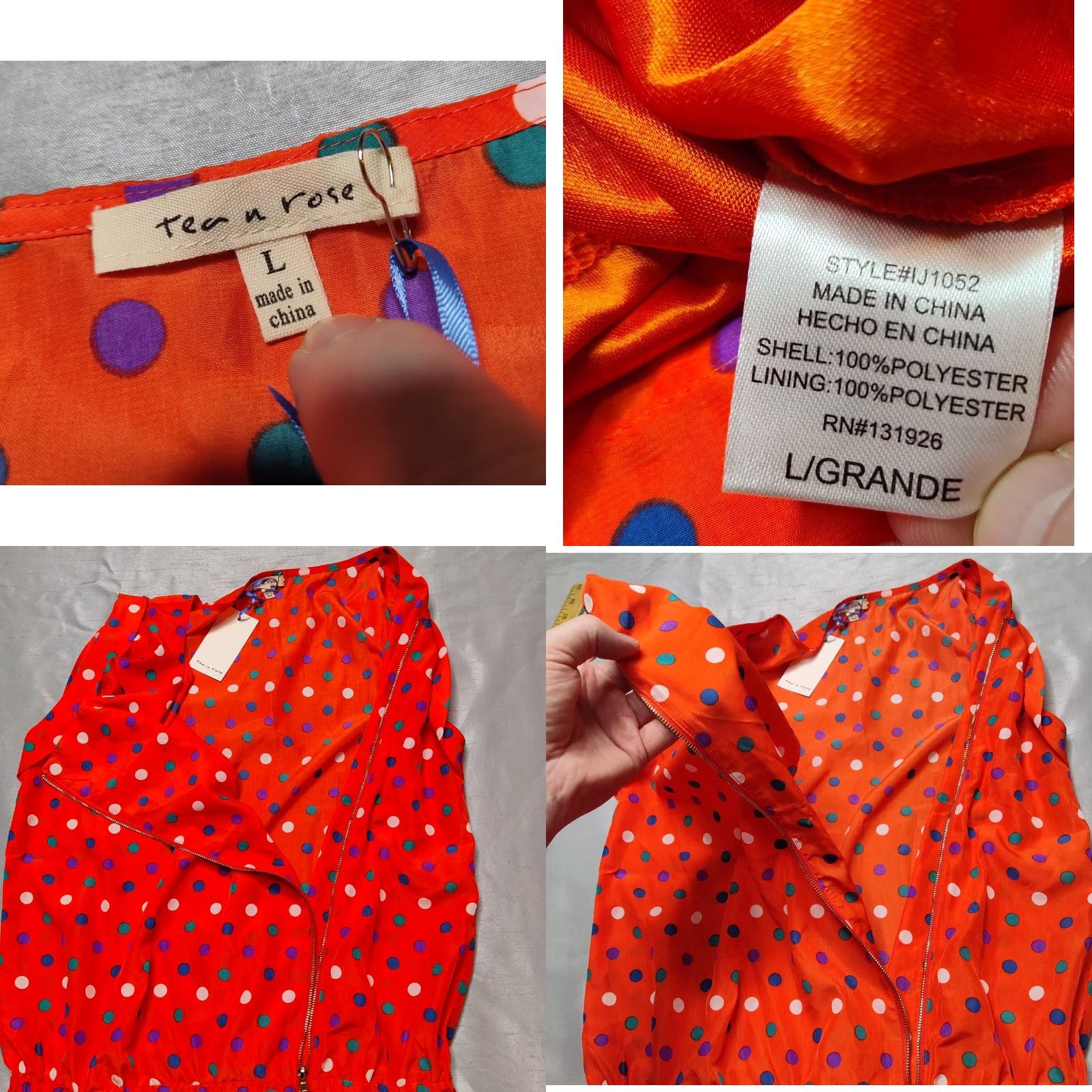 Vintage TEA N ROSE Women Large Orange Polka Dots Lined Asymmetrical Zip Shift Dress NEW Size L / US 10 / IT 46 - 8 Thumbnail