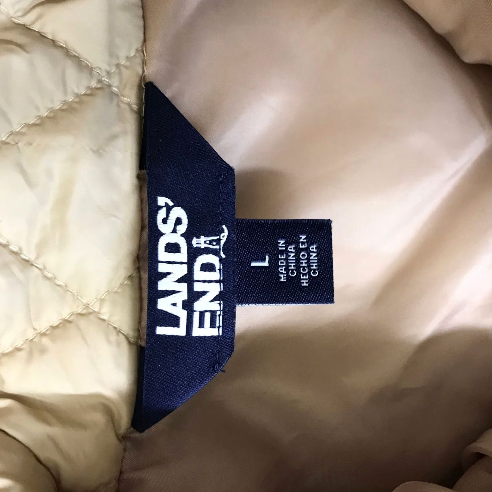 Lands' End Lands End Womens Tan Beige Diamond Quilted Puffer Vest Full Zip Size L Large Vest Beige Quilted Puffer, Zip, Pockets, Stand Collar Womens Size L / US 10 / IT 46 - 7 Thumbnail