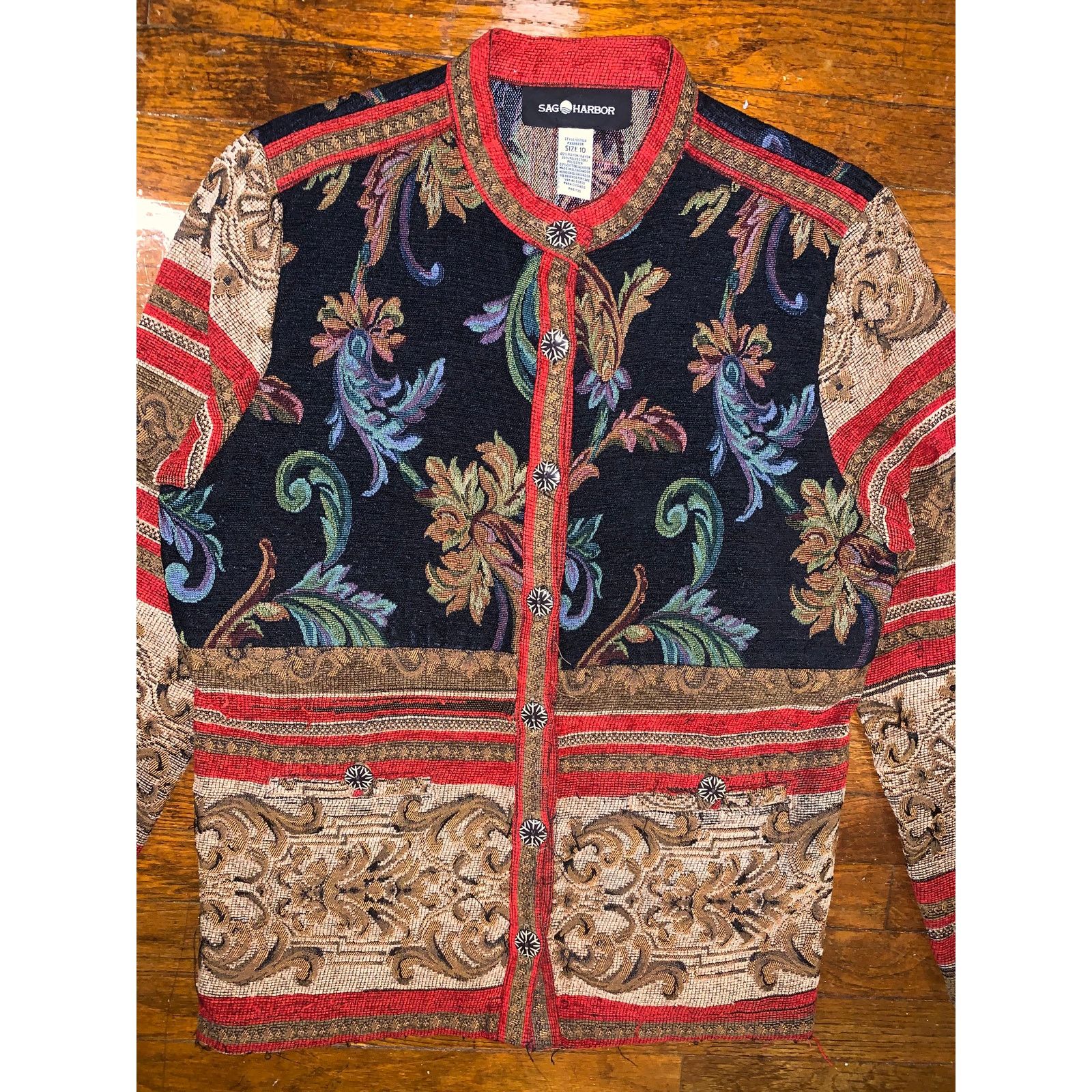 Other × Vintage Sag Harbor Tapestry Brocade Floral Jacket Boho Blazer 10 Size L / US 10 / IT 46 - 5 Thumbnail