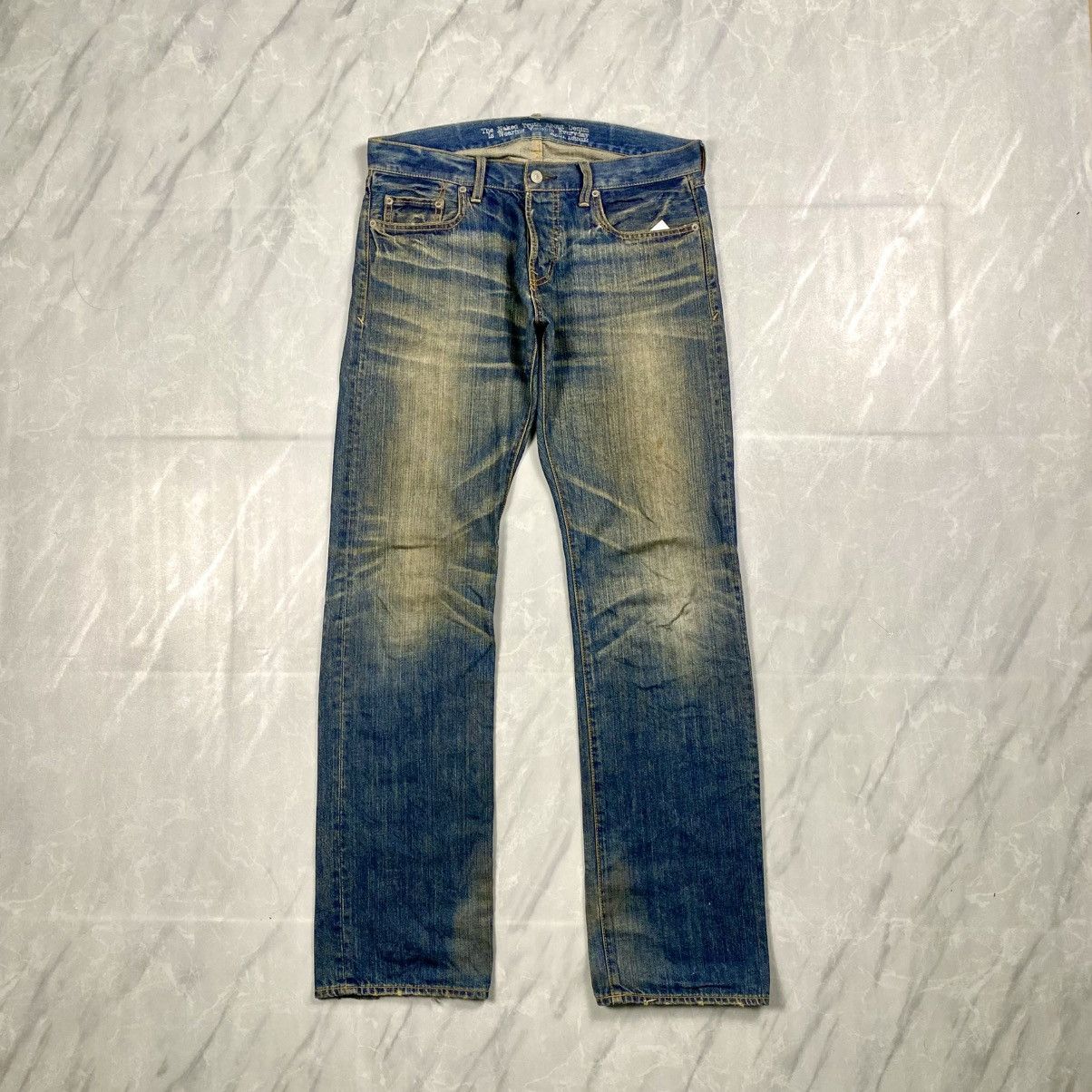 Japanese Brand Rare Azul Japan Poem Wording Pocket Mudwash Denim Size US 33 - 1 Thumbnail