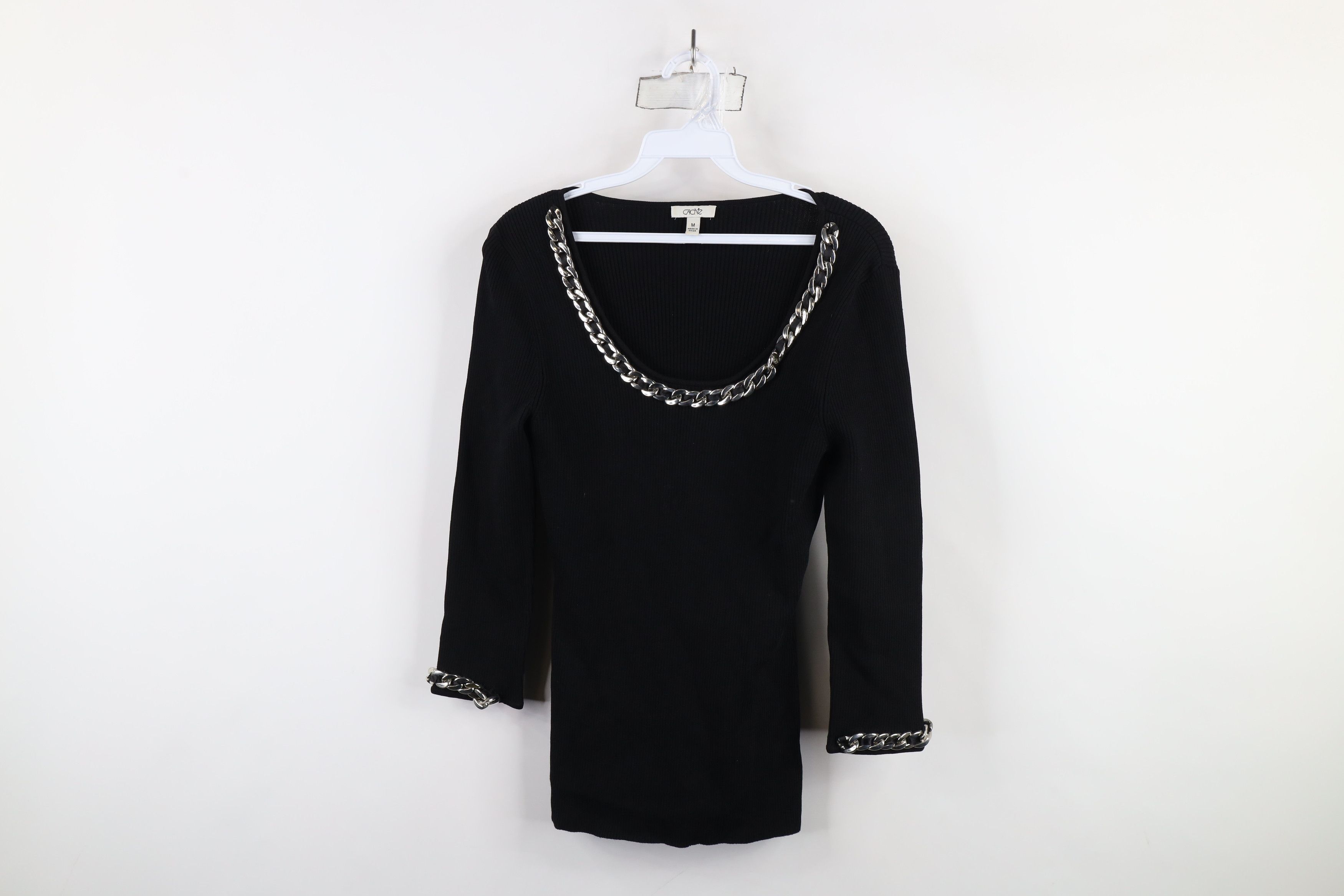 Vintage Vintage 90s Y2K Cache Stretch Ribbed Knit Sweater Black Size M / US 6-8 / IT 42-44 - 1 Thumbnail