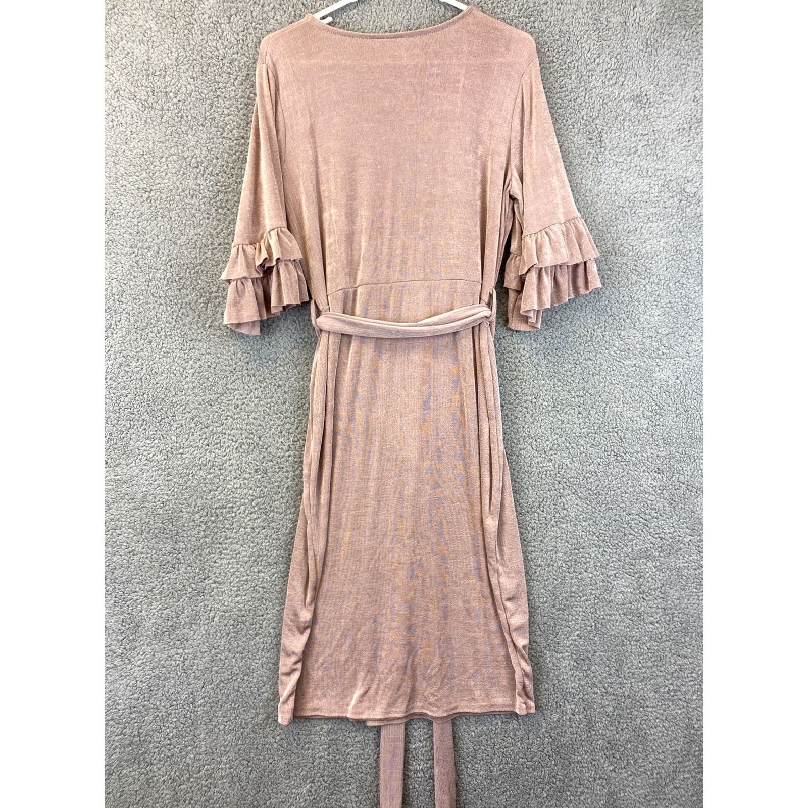 Vintage VINTAGE? No. Lost Ink Dress Women XL Pink Rose Ruffled Short Sleeve Surplice / 32-34 -- Size 40" / US 18 - 7 Thumbnail