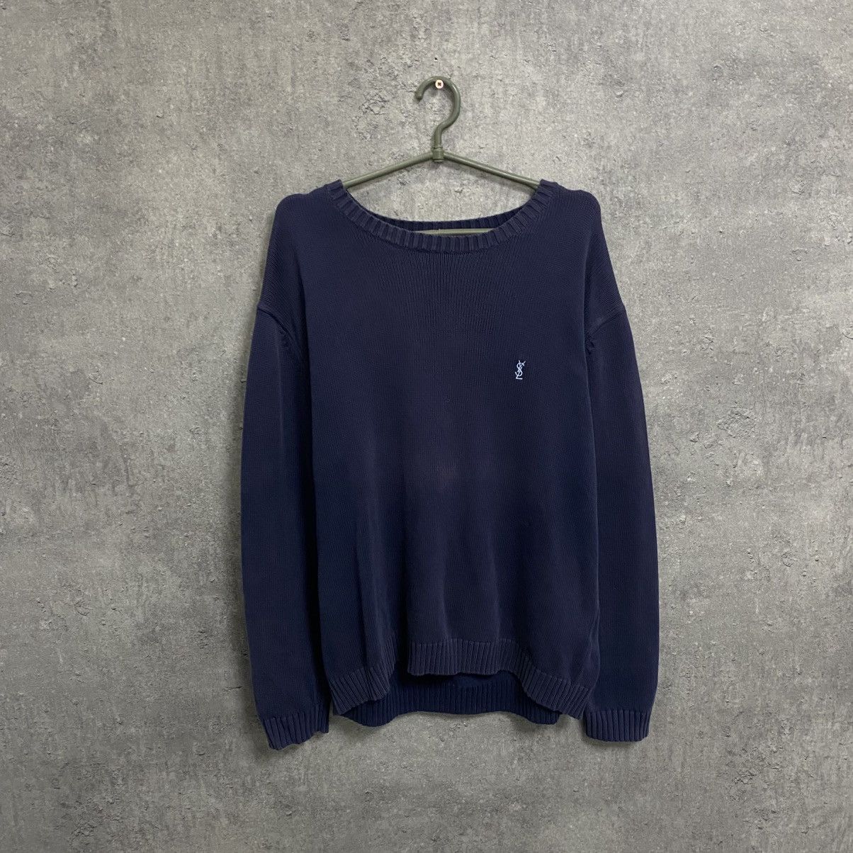 Blue YSL Sweater Knit Yves Saint Laurent Sweater Old Money