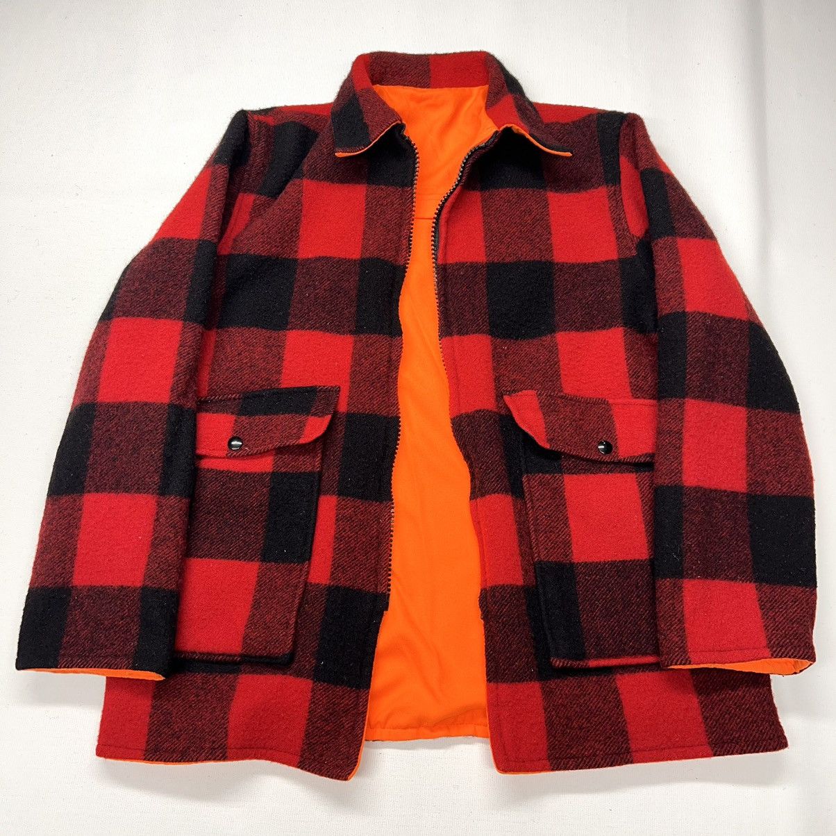 Vintage × Woolrich Woolen Mills VTG Woolrich Jacket Red Plaid Reversible Coat Blaze Wool Size US L / EU 52-54 / 3 - 1 Thumbnail
