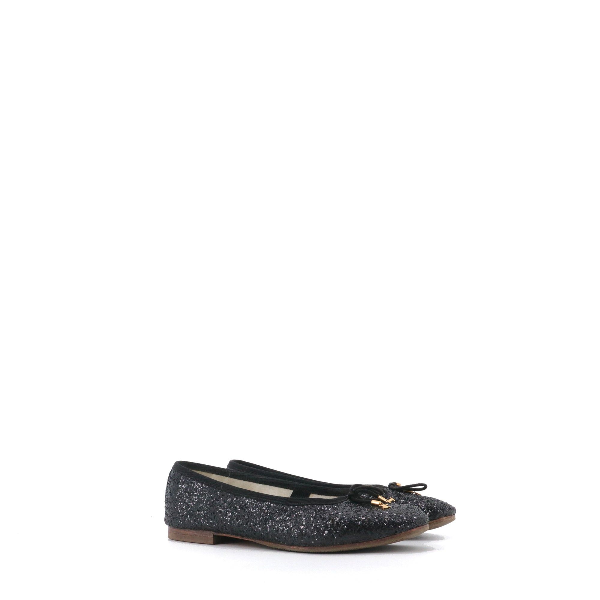 Celine CELINE - Celine Triomphe glitter ballerinas in black leather (T39) Size US 8 / IT 38 - 1 Thumbnail