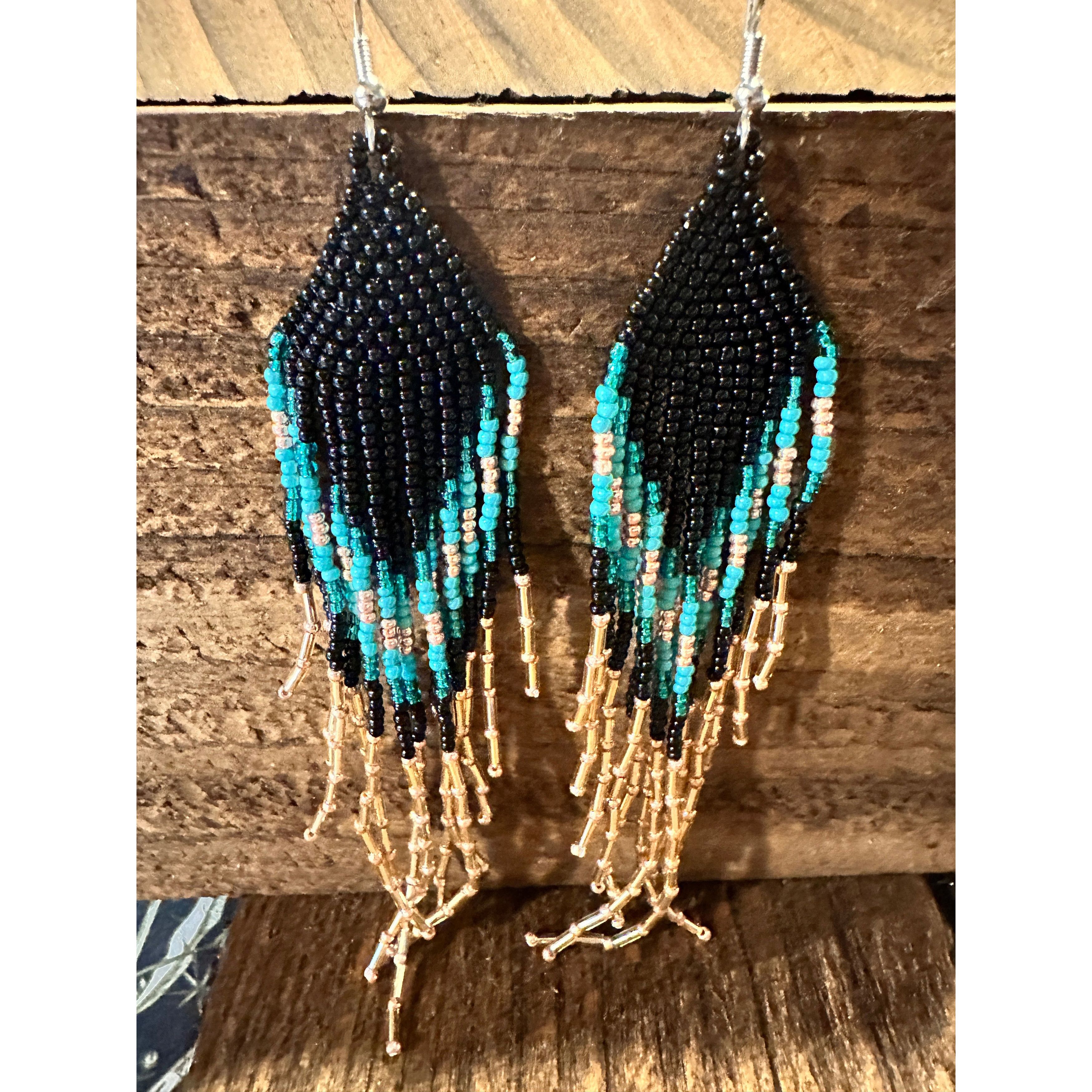 Other Bohemian Navajo Seed Bead Dangle Earrings with Black and Tur Size ONE SIZE - 3 Thumbnail