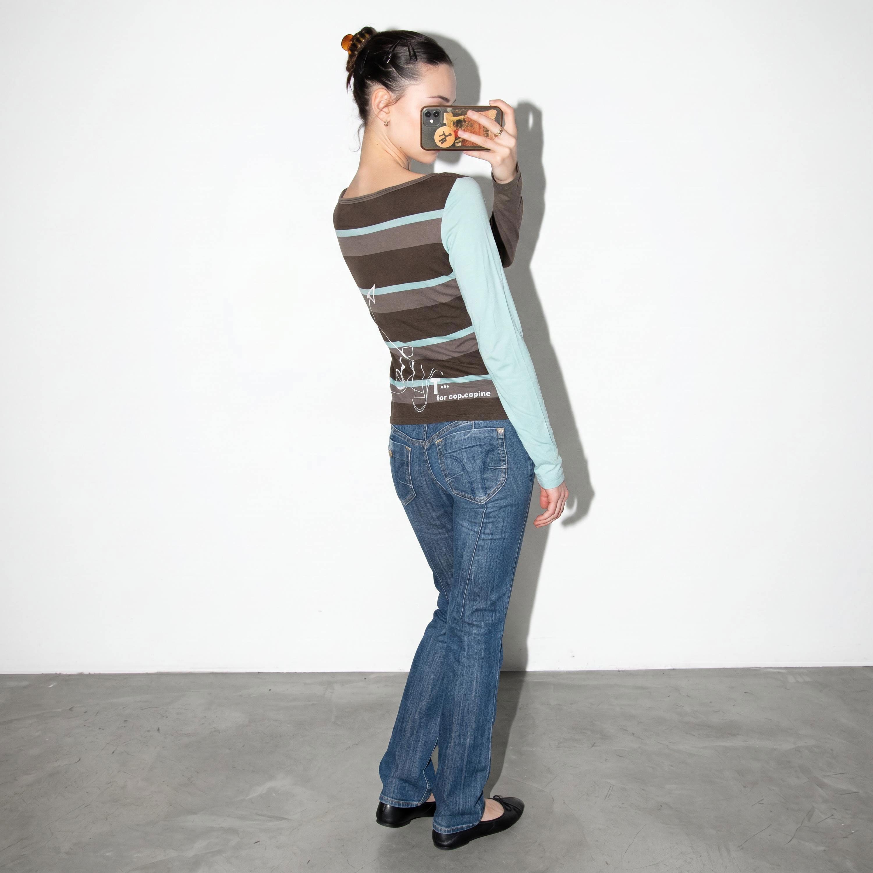 Other The Cop Copine Turquoise Striped Wide Neck Top Size ONE SIZE - 3 Thumbnail