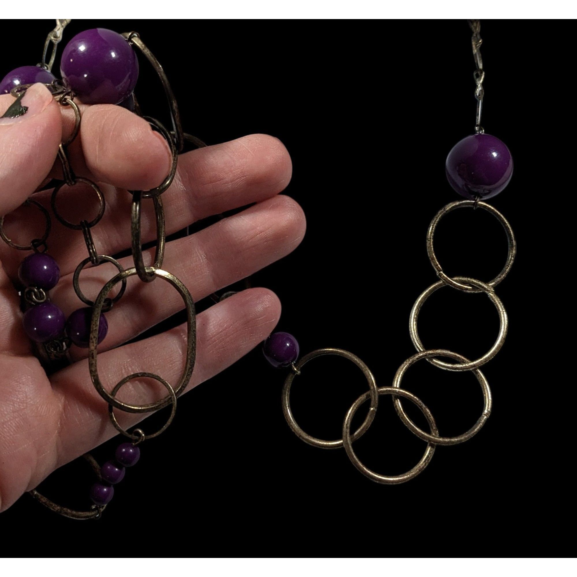 Other Chunky Silver Tone Chain Necklace With Purple Beads Size ONE SIZE - 7 Thumbnail