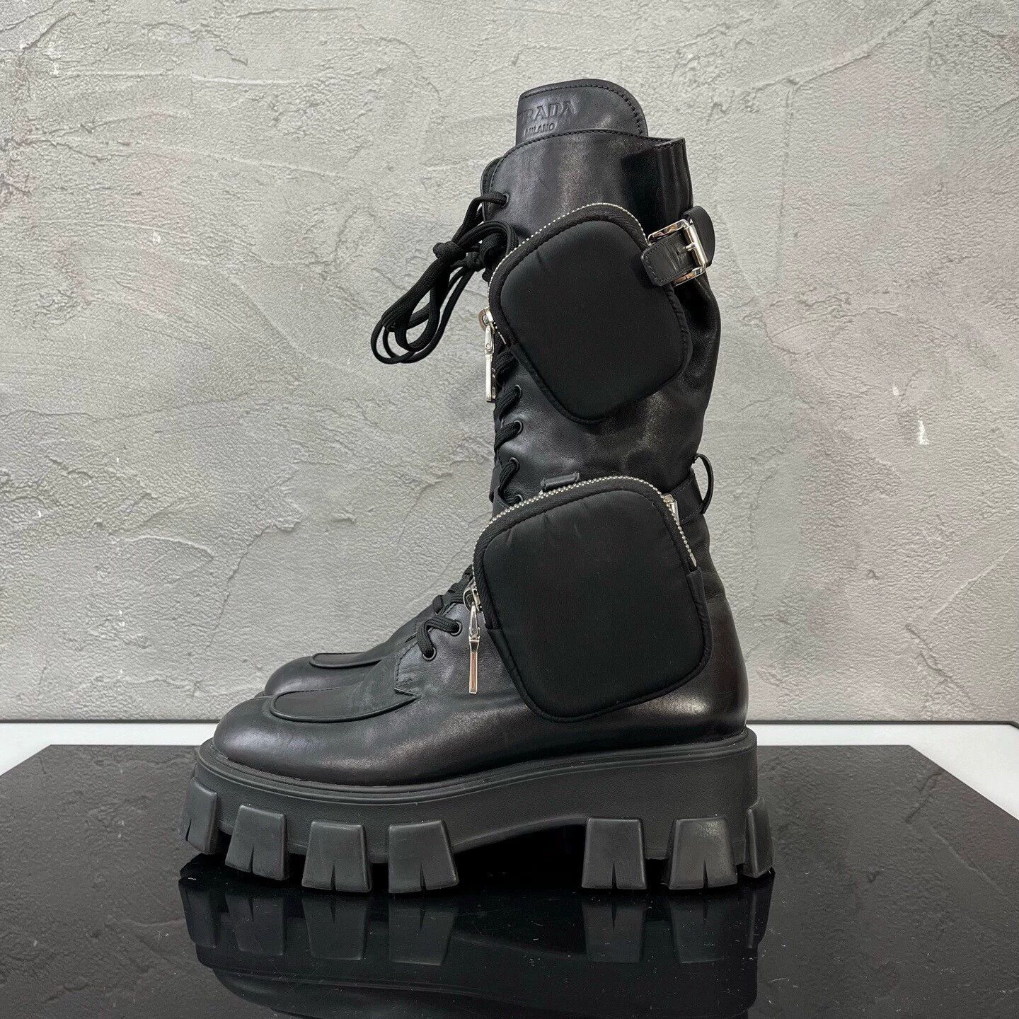 Prada PRADA Black Tall Combat Boots EU 39 99 New Worn 1x Size US 6 / EU 39 - 4 Thumbnail