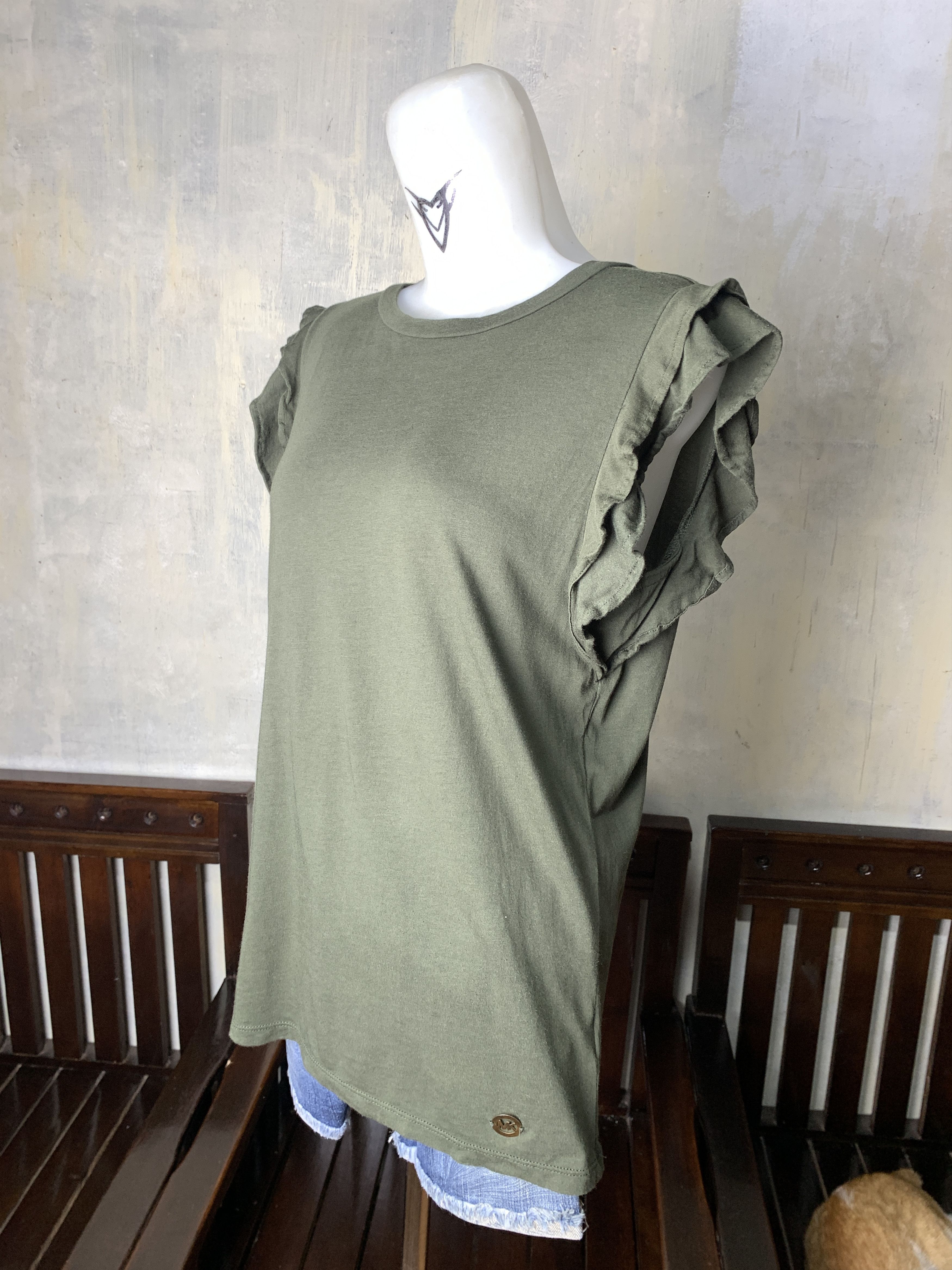 Michael Kors Michael Kors Pine Green Ruffle Sleeve Top (M) Size M / US 6-8 / IT 42-44 - 2 Thumbnail