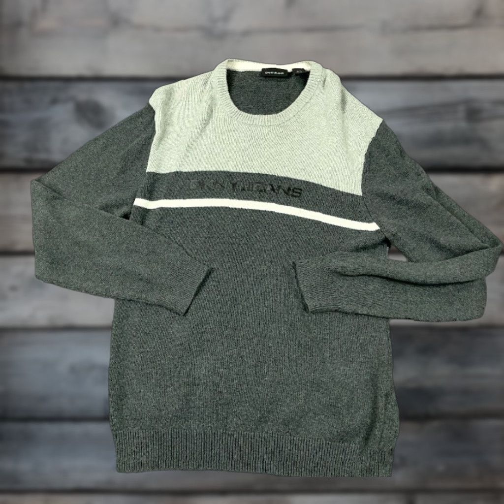 DKNY VINTAGE DKNY Striped Crew Neck Pullover Sweat er Adult XL Gray Cotton Knit 90s Hip Hop Retro Logo - Mens Size US XL / EU 56 / 4 - 1 Thumbnail