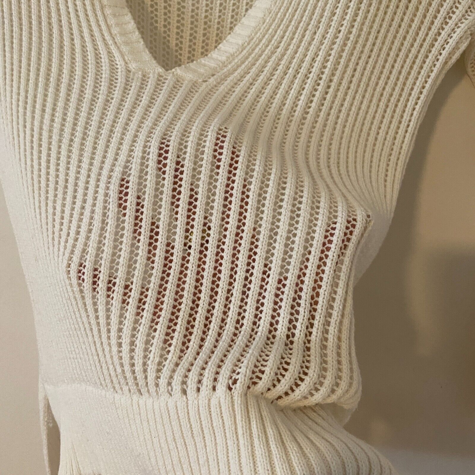 REVOLVE Revolve By The Way Ivory Pearl Sheer Knit Sweater V-Neck S Size S / US 4 / IT 40 - 5 Thumbnail