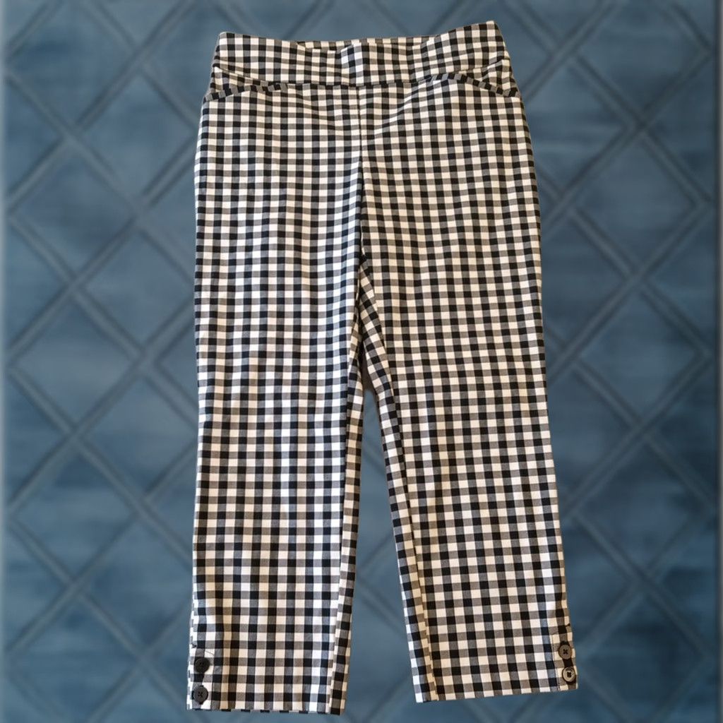 Vintage Chico's Pants Cropped Slimming Stretch Wide Waist 32in Black Plaid Women 0.5 Regular Straight Inseam 23.5in Size 25" / US 0 / IT 36 - 1 Thumbnail