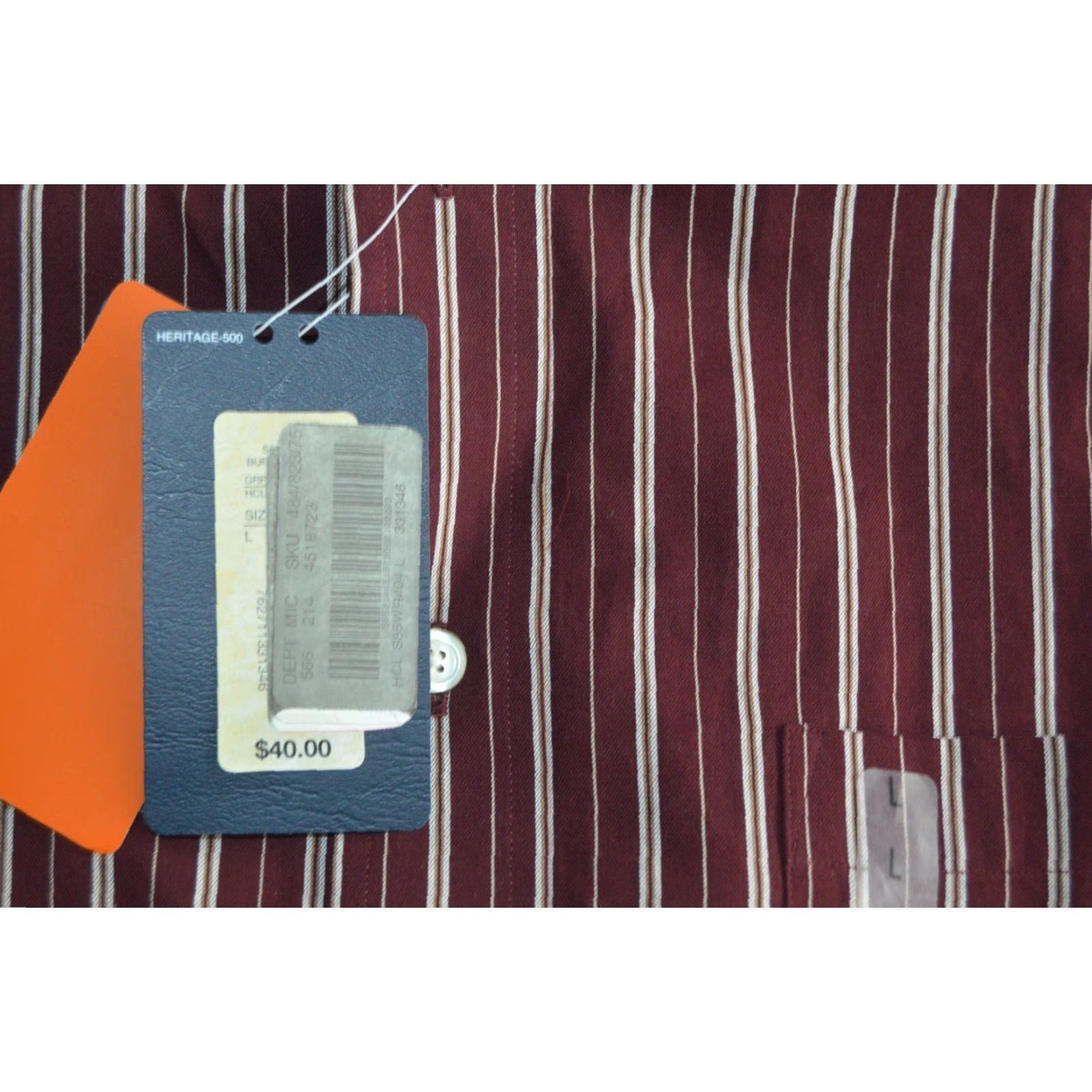 Roundtree & Yorke ROUNDTREE & YORKE Mens Heritage Brown Striped Shirt Cotton Pocket L NWT Size US L / EU 52-54 / 3 - 6 Thumbnail