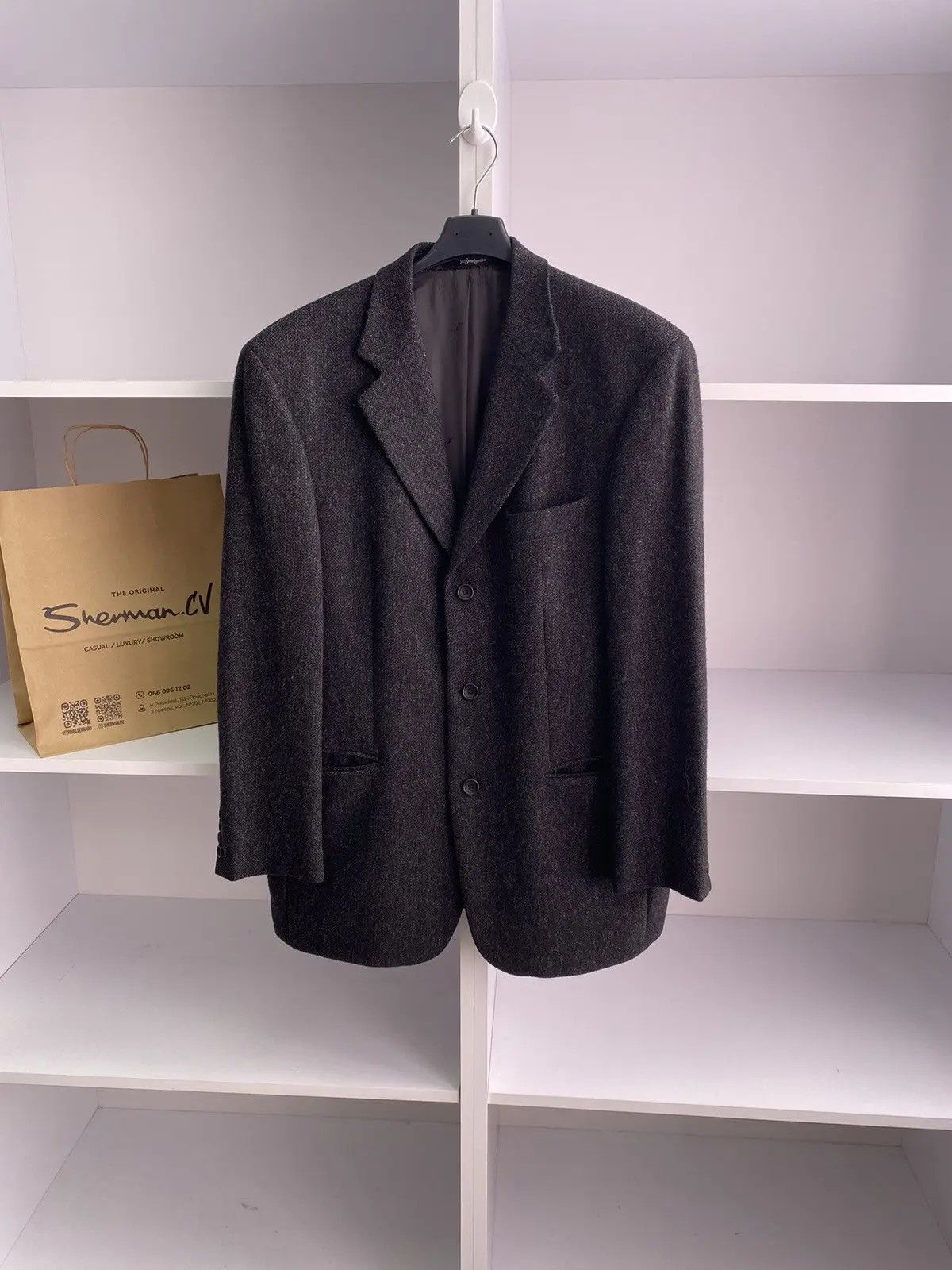 Saint Laurent Paris × Vintage × Yves Saint Laurent Vintage YSL Yves Saint Laurent Men's Wool Tweed Suit Jacket Size 40L - 1 Thumbnail