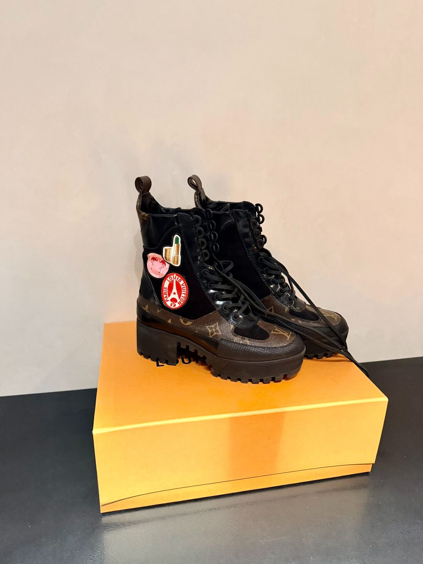 Louis Vuitton Louis Vuitton Limited Monogram Badge Martin Boots Size US 5 / IT 35 - 1 Thumbnail