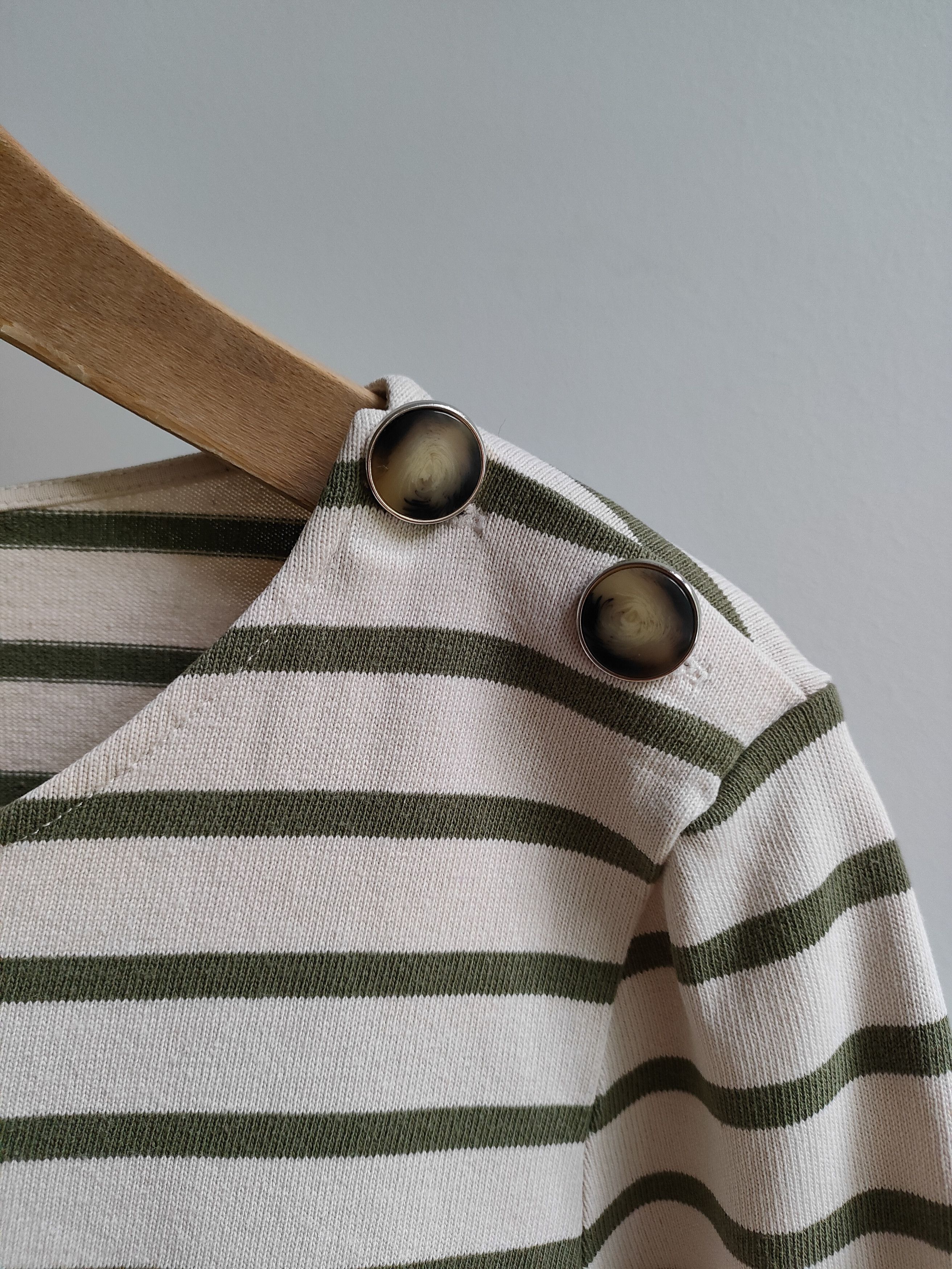 Sezane Sezane ecru & forest green striped top with buttons applique Size M / US 6-8 / IT 42-44 - 7 Thumbnail
