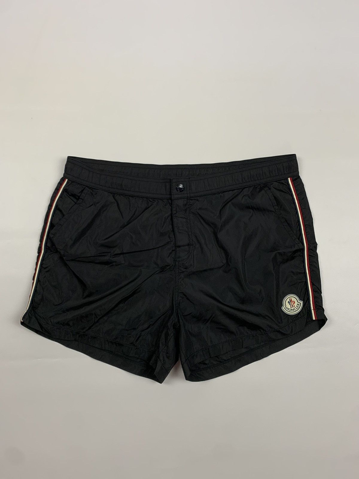 Pre-owned Designer Moncler Boxer Mare Patch Logo Nylon Swim Trunks Shorts In Black