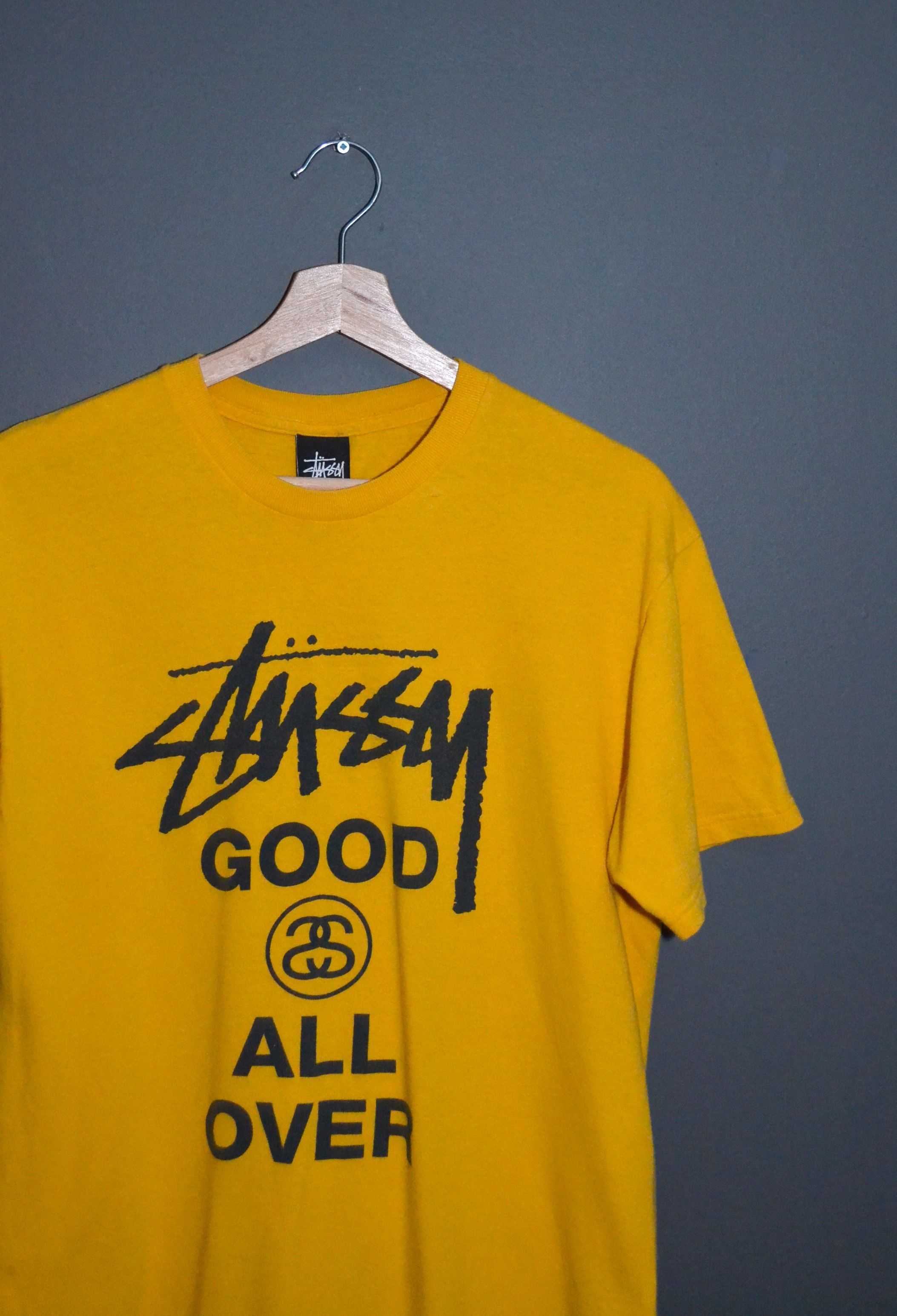 Stussy × Vintage Stussy Good All Over Vintage Yellow T shirt M 