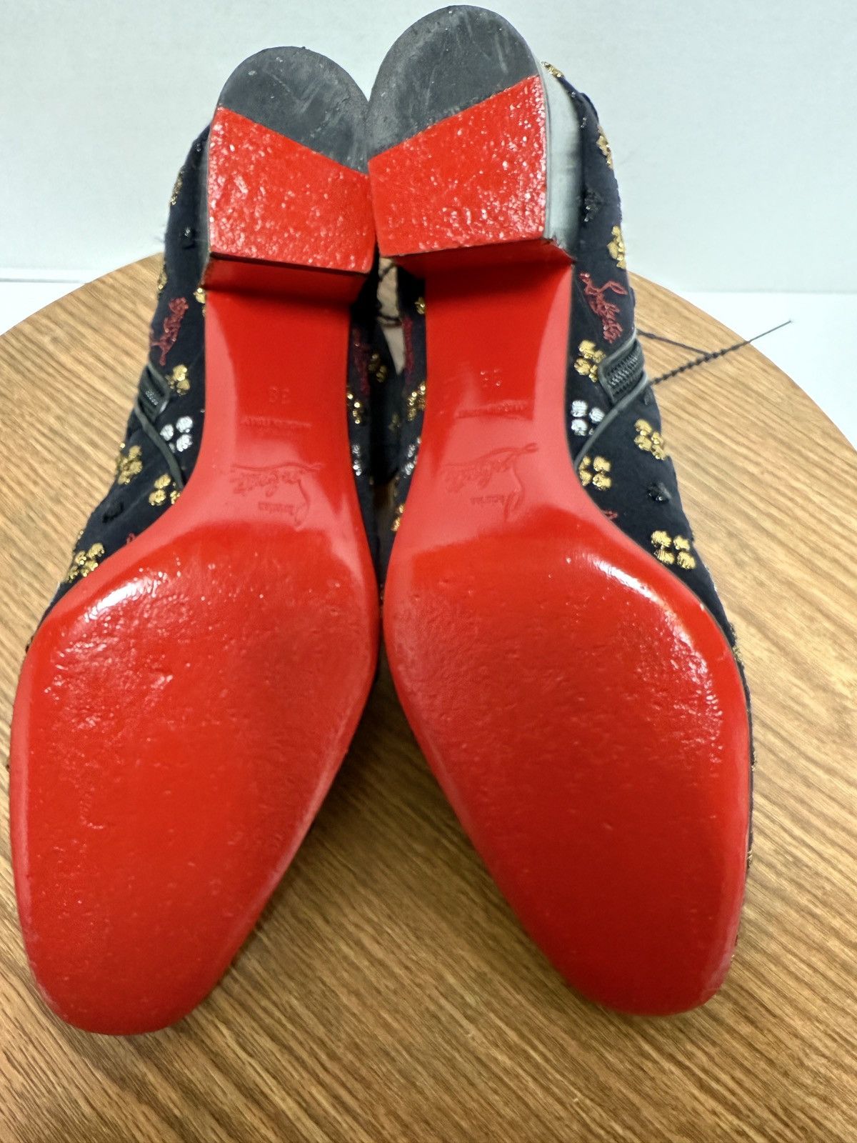 Christian Louboutin Christian Louboutin Black Logo Fabric Ankle Booties Size US 8 / IT 38 - 6 Thumbnail