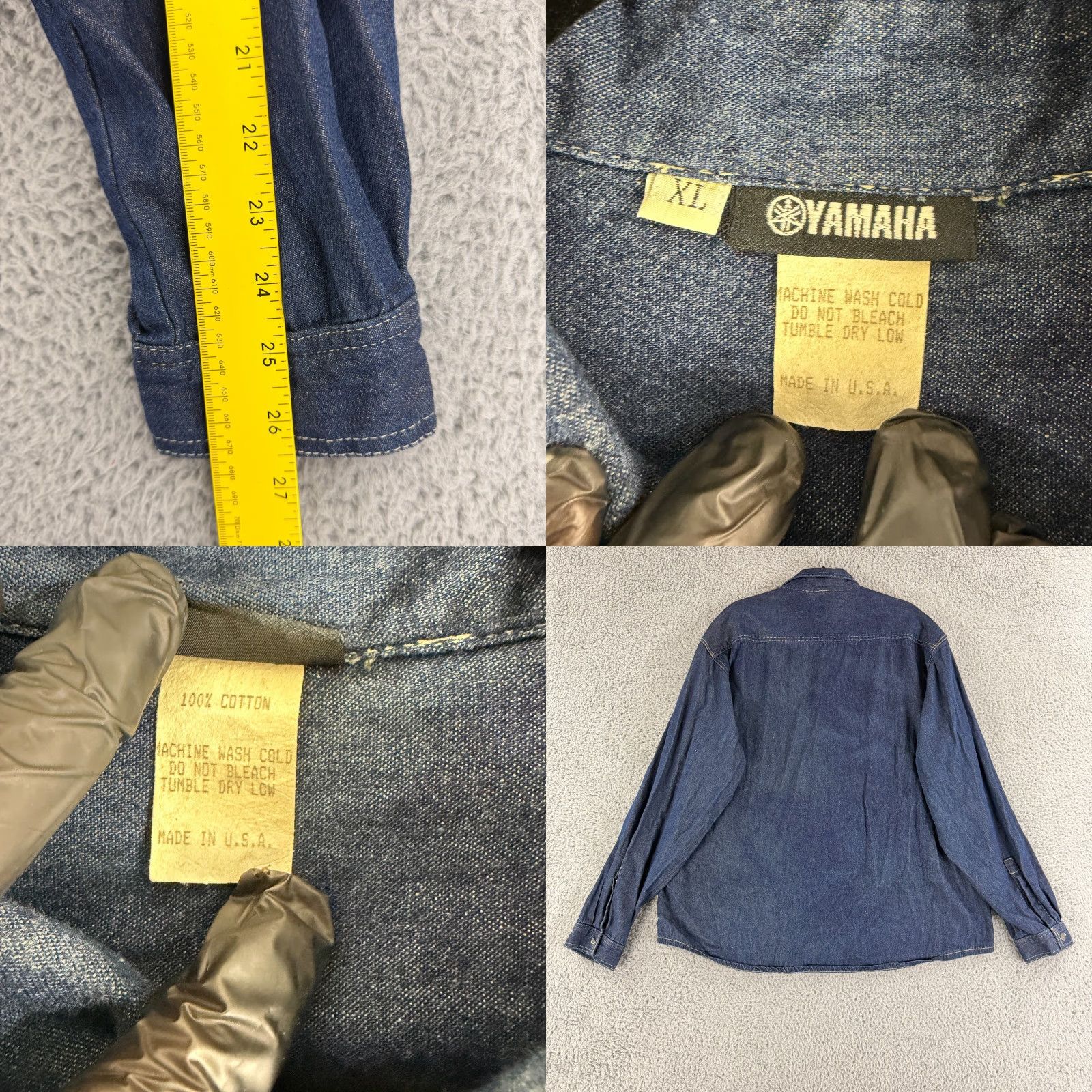 Yamaha VINTAGE Yamaha Jean Button-Up Shirt Mens XL Blue Denim Long Sleeve USA Made Size US XL / EU 56 / 4 - 8 Thumbnail