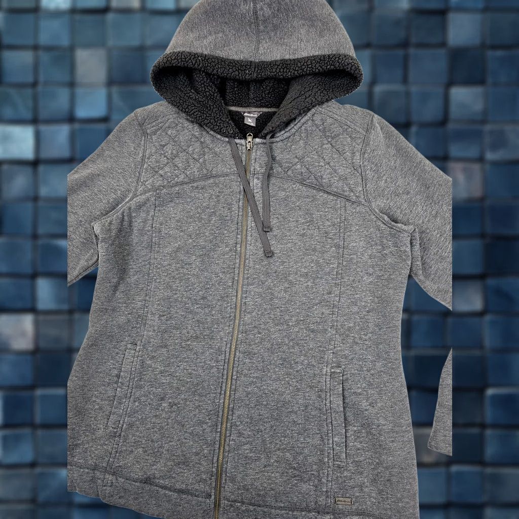 Eddie Bauer Eddie Bauer Hooded Sherpa Sweater Women XL Gray Quilted Shoulder Full Zip Hoodie Lined Pockets Size XL / US 12-14 / IT 48-50 - 1 Thumbnail