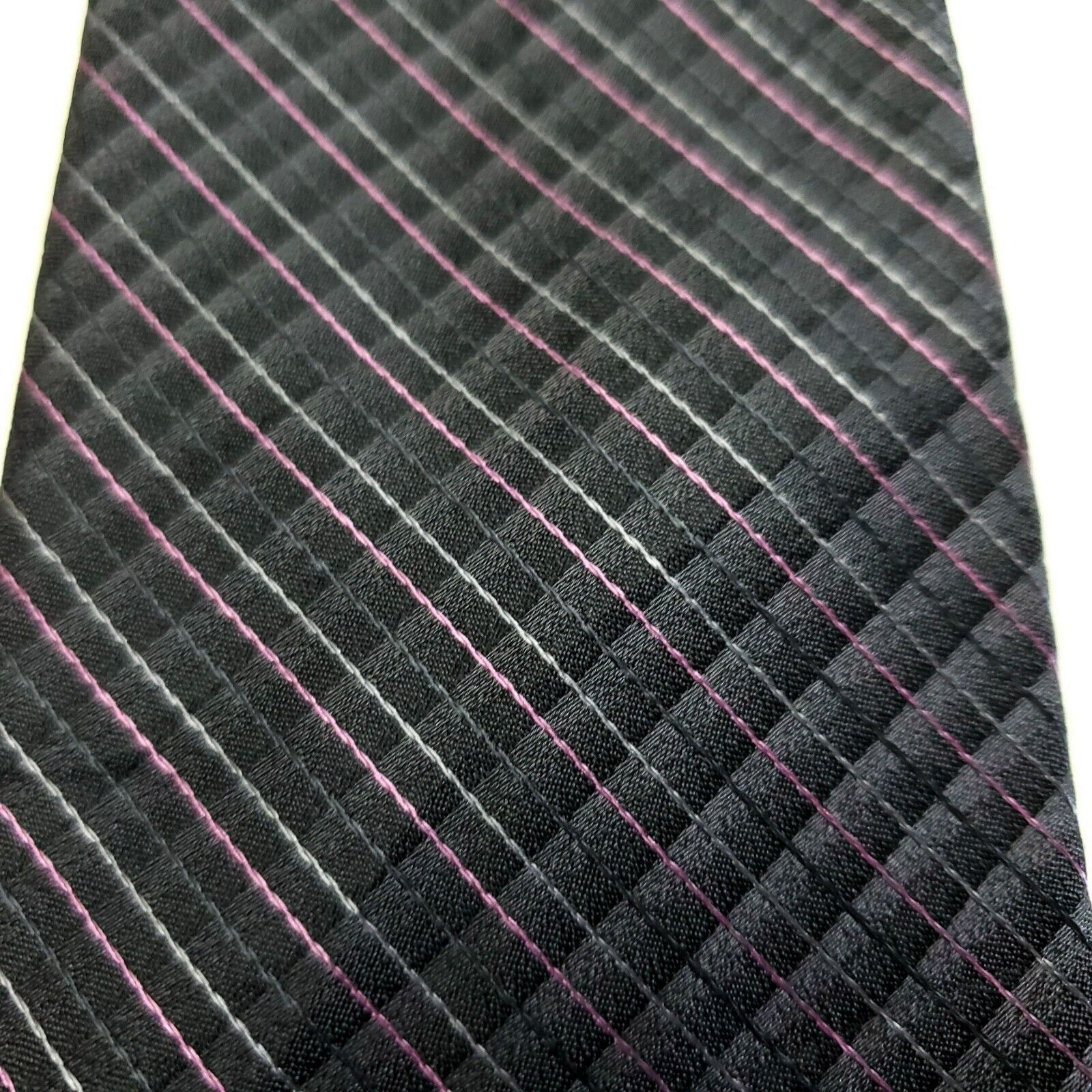 Perry Ellis Perry Ellis Portfolio Gray Purple Striped Woven Silk Tie Size ONE SIZE - 2 Thumbnail