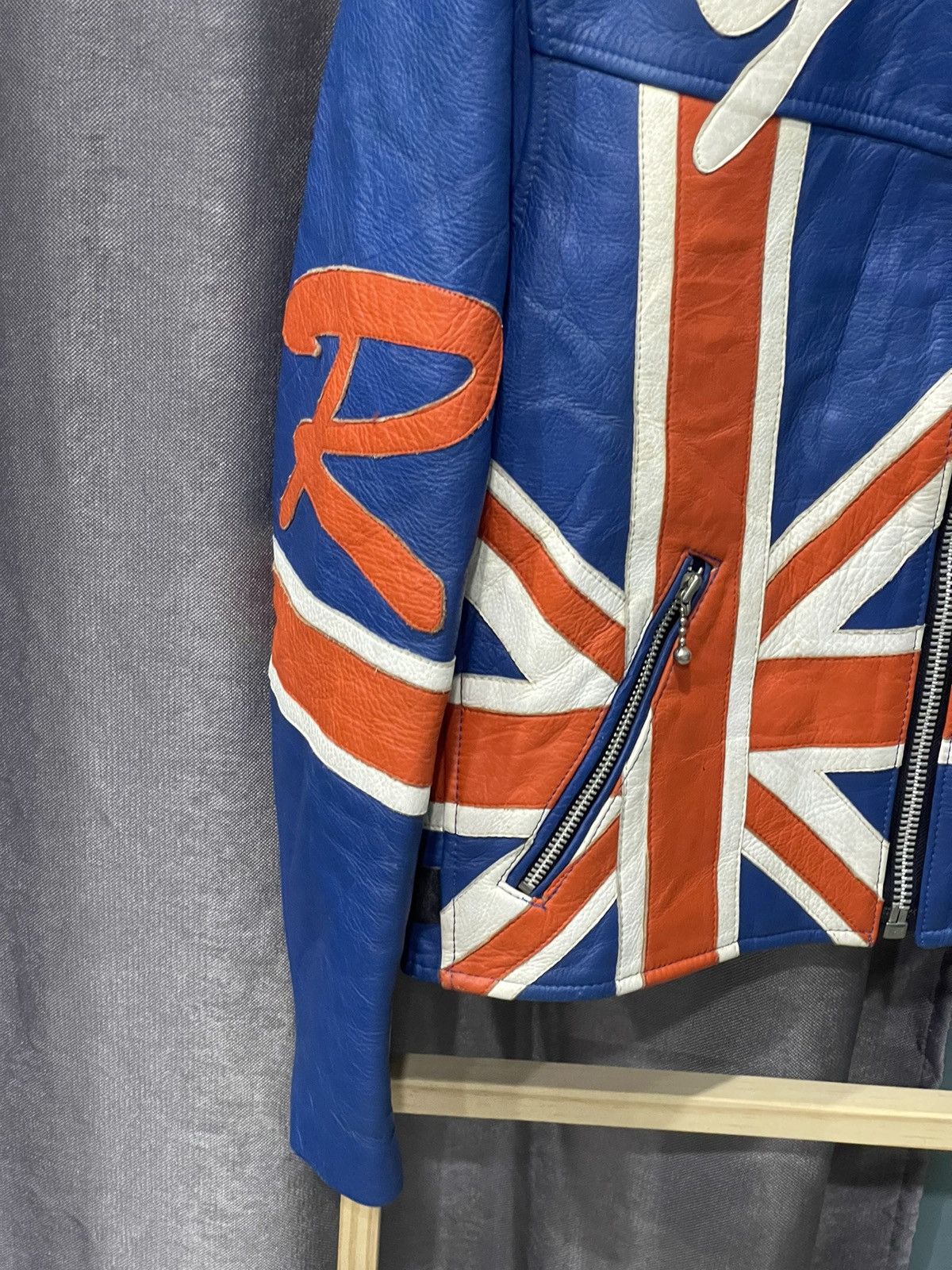 Designer Rare 💥💥Real Leather Jacket Britain Flag Size US M / EU 48-50 / 2 - 11 Thumbnail