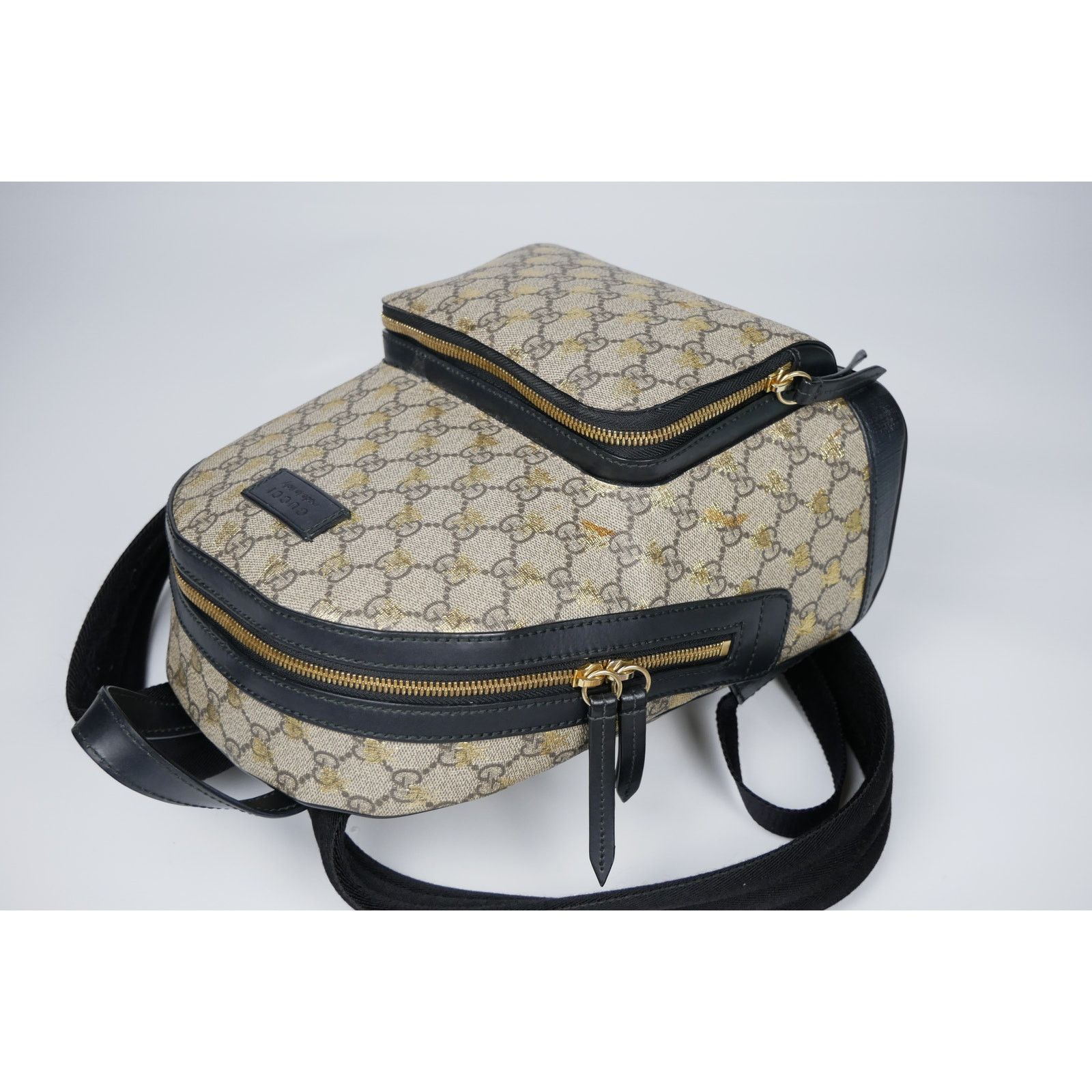 Gucci Gucci Beige GG Supreme Canvas Leather Bees Backpack Size ONE SIZE - 6 Thumbnail