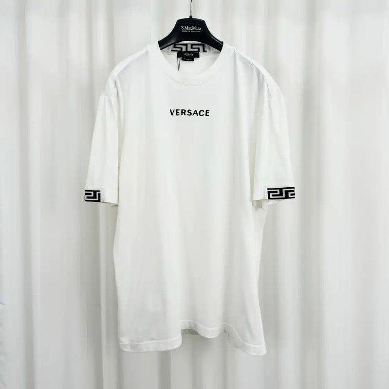 Versace Men's White Embroidered Logo T-Shirt 0089