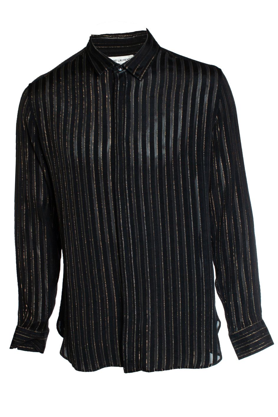 Saint Laurent black gold sheer striped lurex shirt