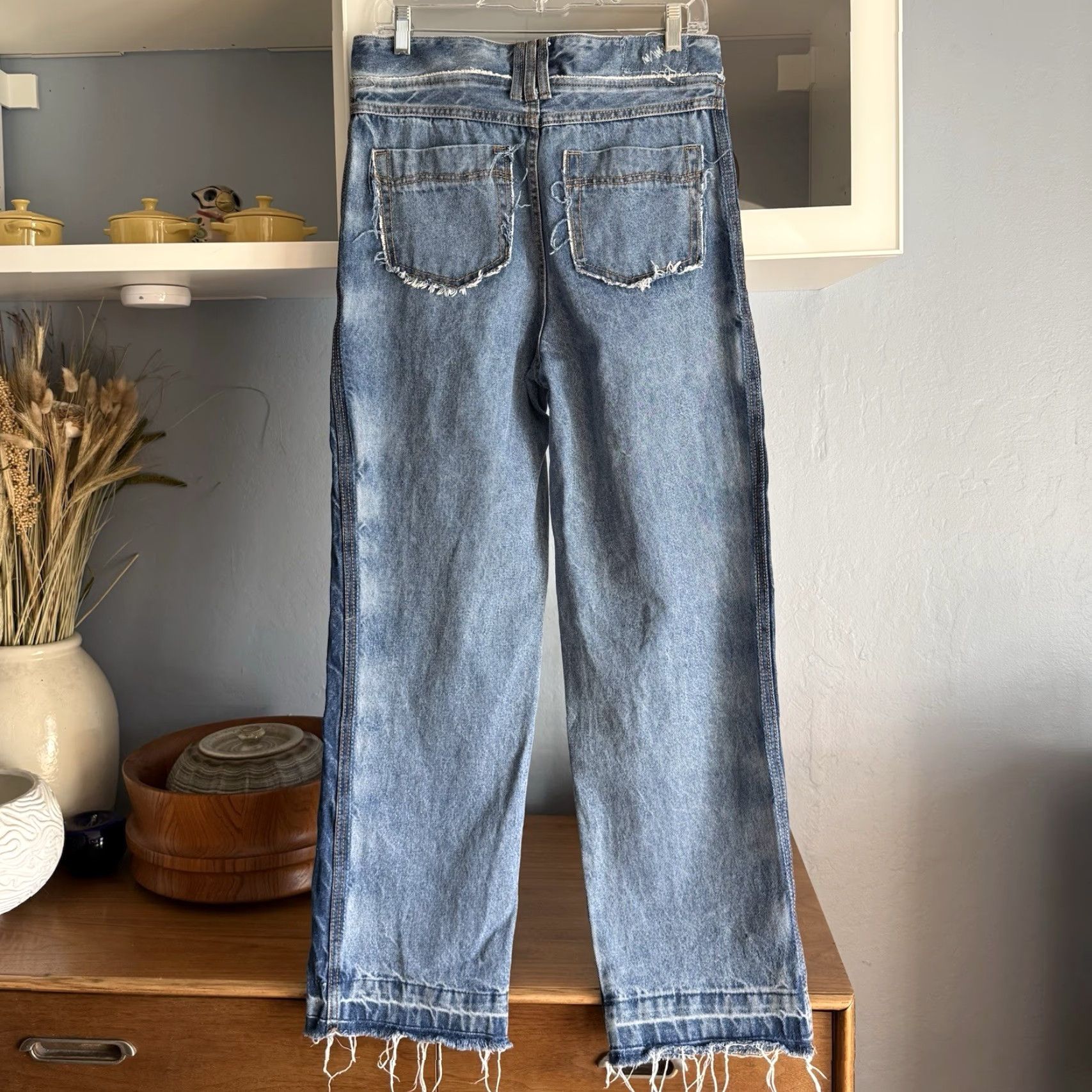 Ader Error ADER Error Workch Jeans Straight Blue 30” Regular Womens 5-Pocket Denim Cotton High Rise Frayed Hem Zip Button Vintage No Size 30" / US 8 / IT 44 - 3 Thumbnail