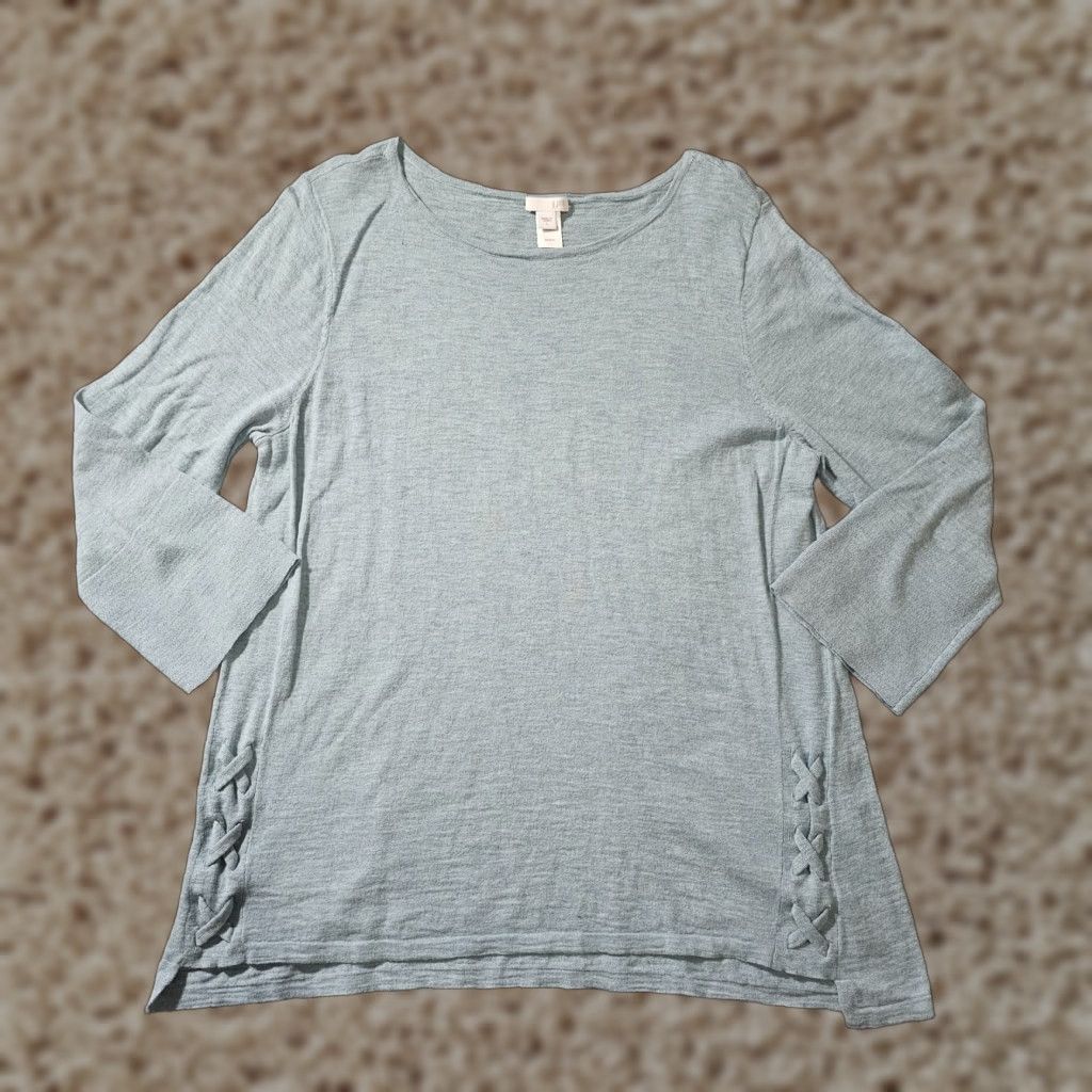 J. Jill J Jill Top Blouse Women Large Green Lace Up Seams Long Sleeve Tunic Casual Minimalist Size L / US 10 / IT 46 - 1 Thumbnail