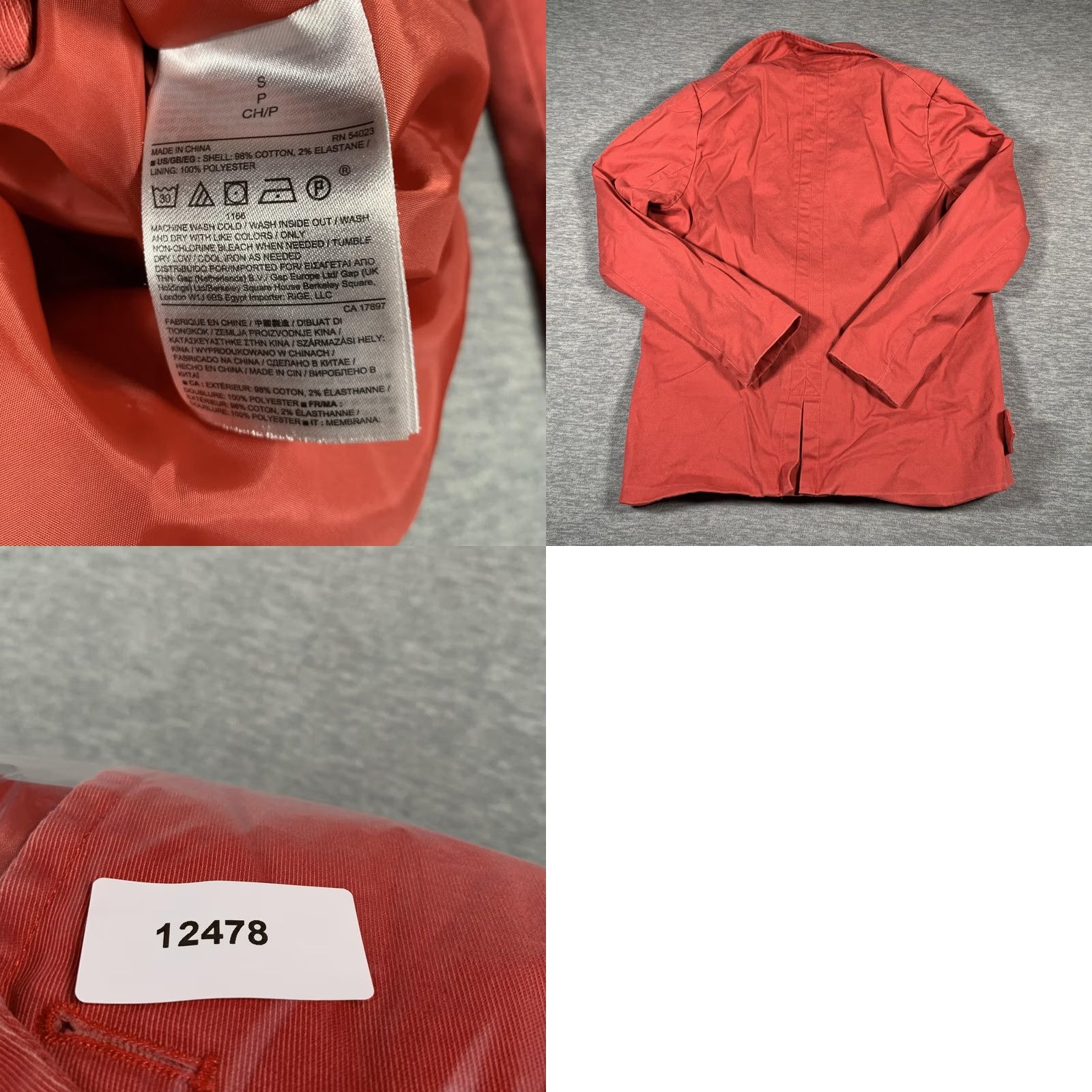 VINTAGE Banana Republic Jacket Womens Small Red Double Breasted Peacoat Cotton Lined