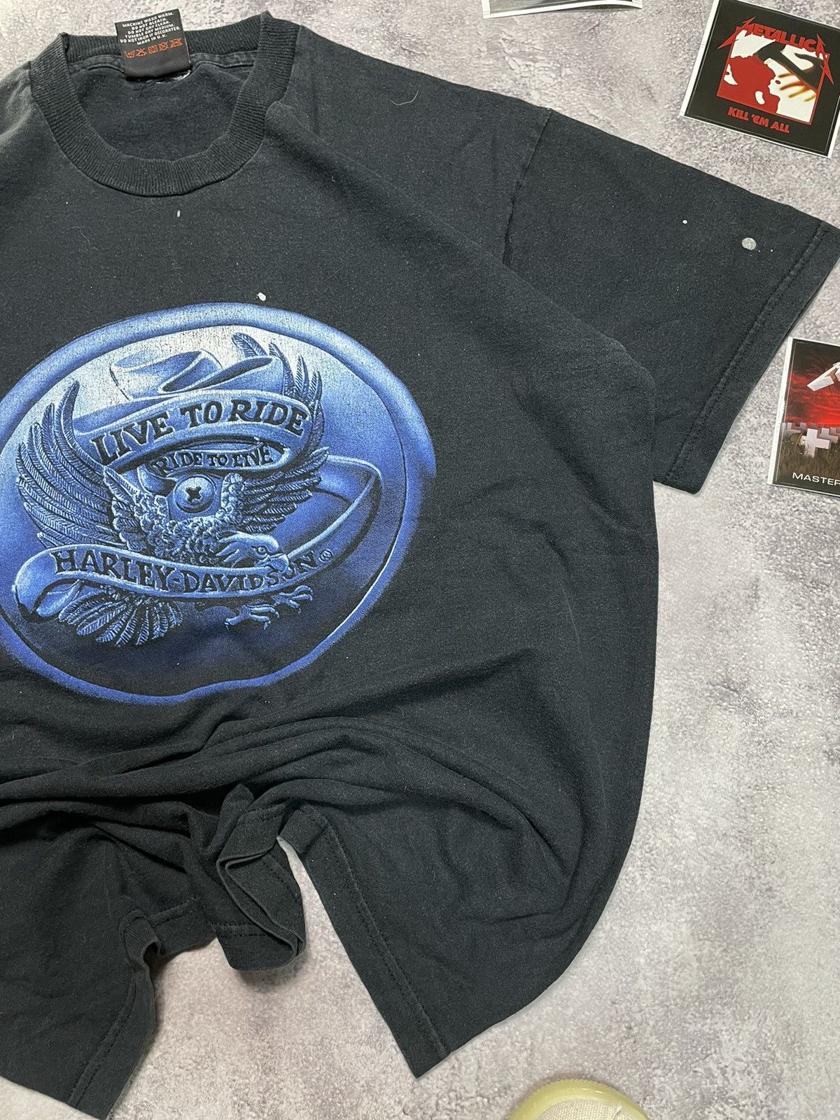 Harley Davidson 90s Harley-Davidson Flame Single Stitch Faded Boxy Tee L Size US L / EU 52-54 / 3 - 3 Thumbnail