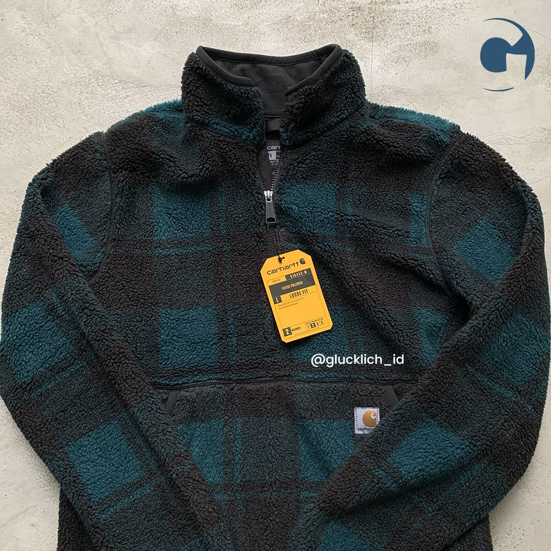 Carhartt Quarter-Zip Sherpa Pullover Sweatshirt in Hunt/Black Plaid Size US S / EU 44-46 / 1 - 3 Thumbnail