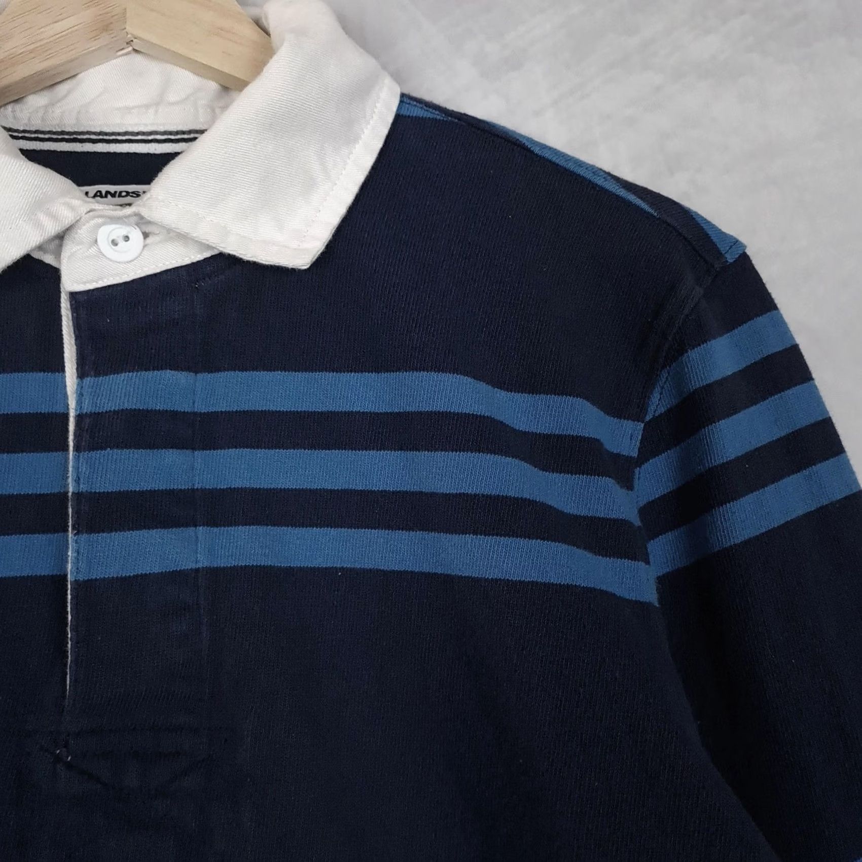 Lands' End Lands' End Rugby Shirt Mens Small Navy Blue Striped Long Sleeve 100% Cotton Casual Top Size US S / EU 44-46 / 1 - 5 Thumbnail