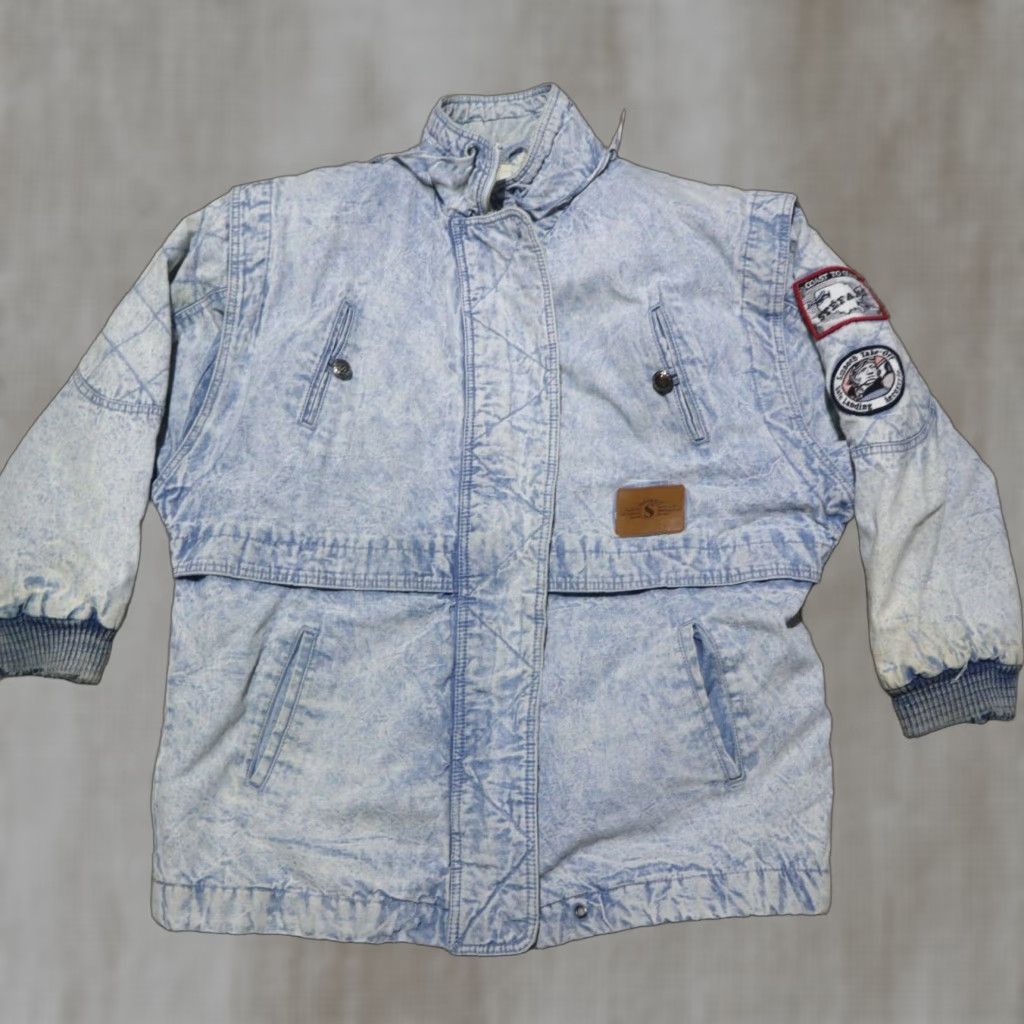 Vintage VINTAGE Stefano International Denim Jacket Women M Light Wash Blue Embellished Rhinestone Buttons Embroidered Trim Size 32" / US 10 / IT 46 - 1 Thumbnail
