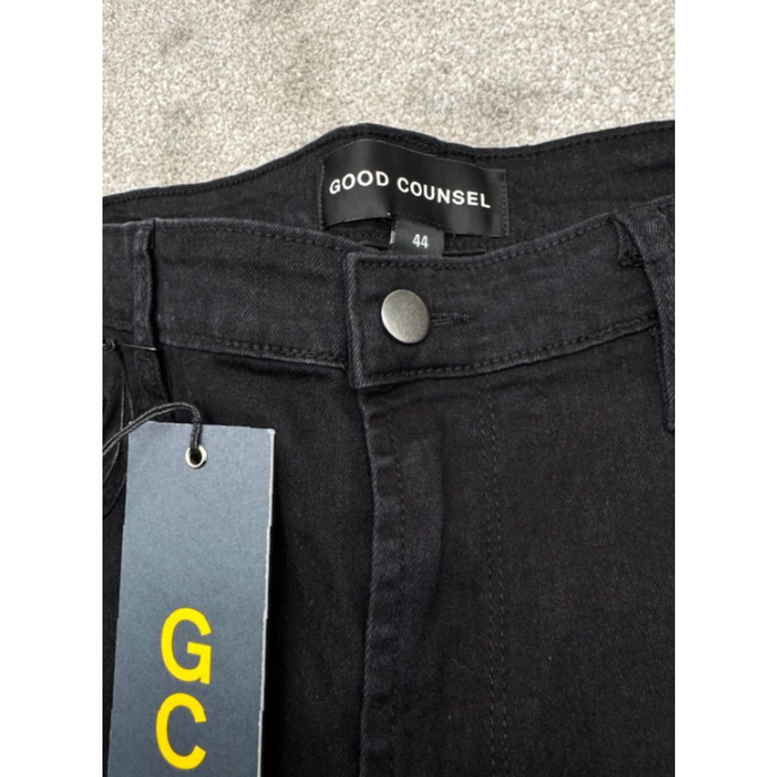 Vintage Good Counsel Jeans Men’s 44x34 Black Distressed Stretch Denim Tapered Big & Tall Mens Jeans Size US 44 / EU 60 - 5 Thumbnail