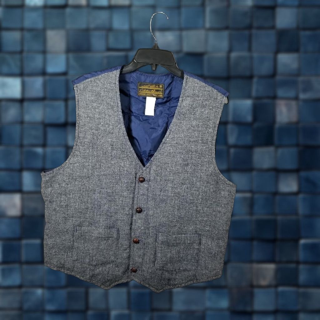 Eddie Bauer Vintage Yes Eddie Bauer Vest Mens Large Gray Blue Goose Down Puffer Wool Tweed Button Lined Size US L / EU 52-54 / 3 - 1 Thumbnail