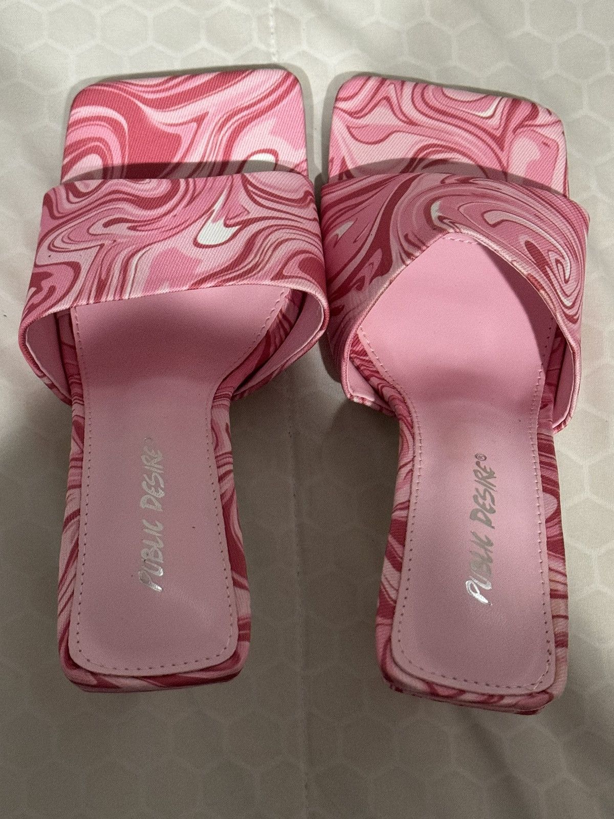 Other Public Desire Swirl Pink Print Square Heeled Mules Size US 6 / IT 36 - 1 Thumbnail