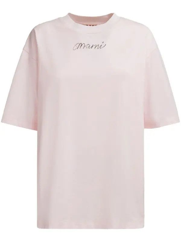 Marni o1w1db11125 Logo-Print Cotton T-Shirt in Pink Size L / US 10 / IT 46 - 1 Thumbnail