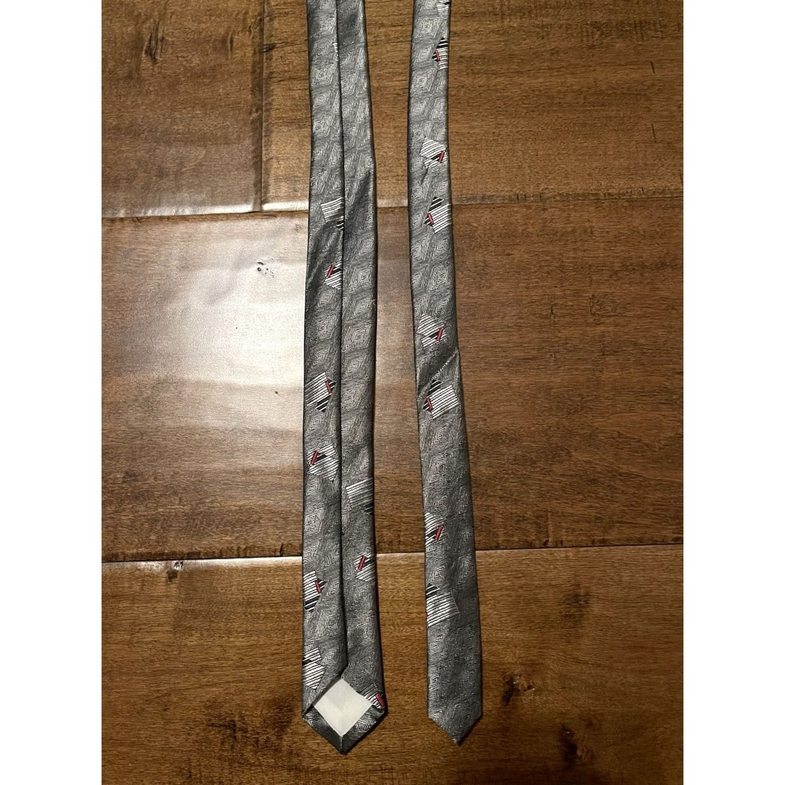 MCM VINTAGE MCM Gray Geometric Neck Tie Slim Super Skinny Men's 1.5" Wide Size ONE SIZE - 2 Thumbnail