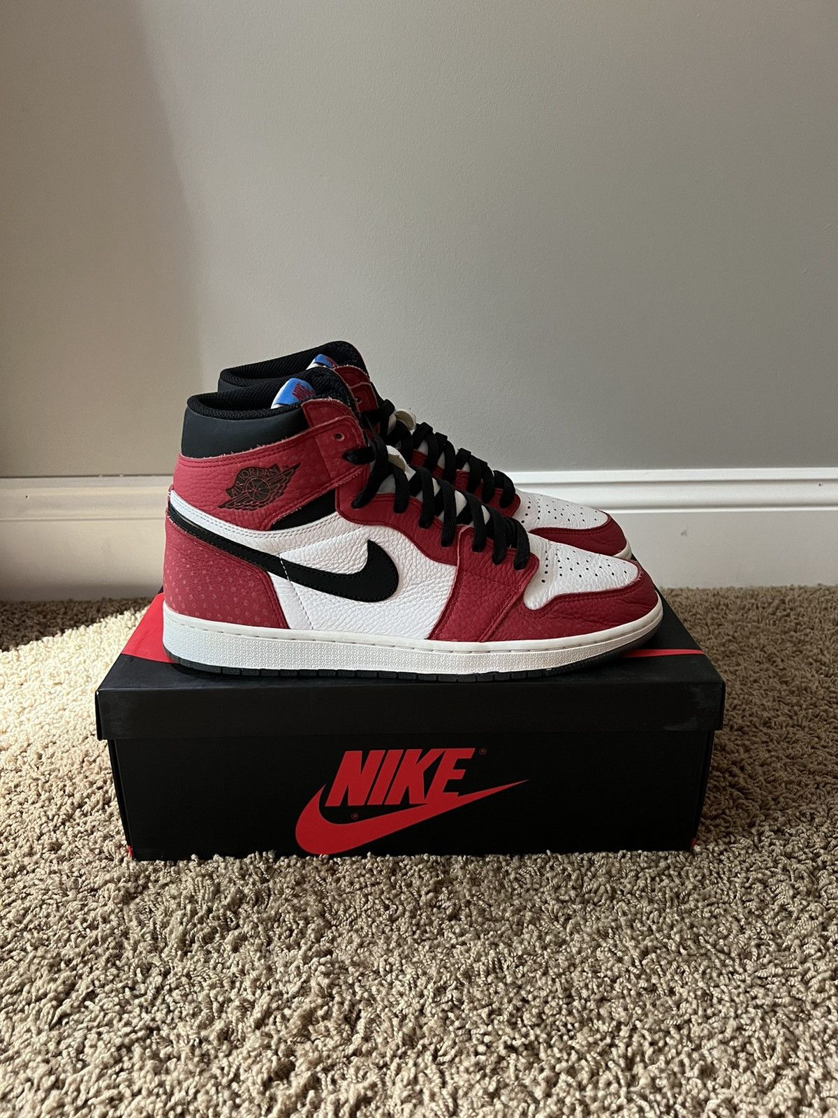 image of Jordan Marvel Comics Jordan 1 High “Spider-Man Origin Story” Size 11 Shoes in Red, Men's